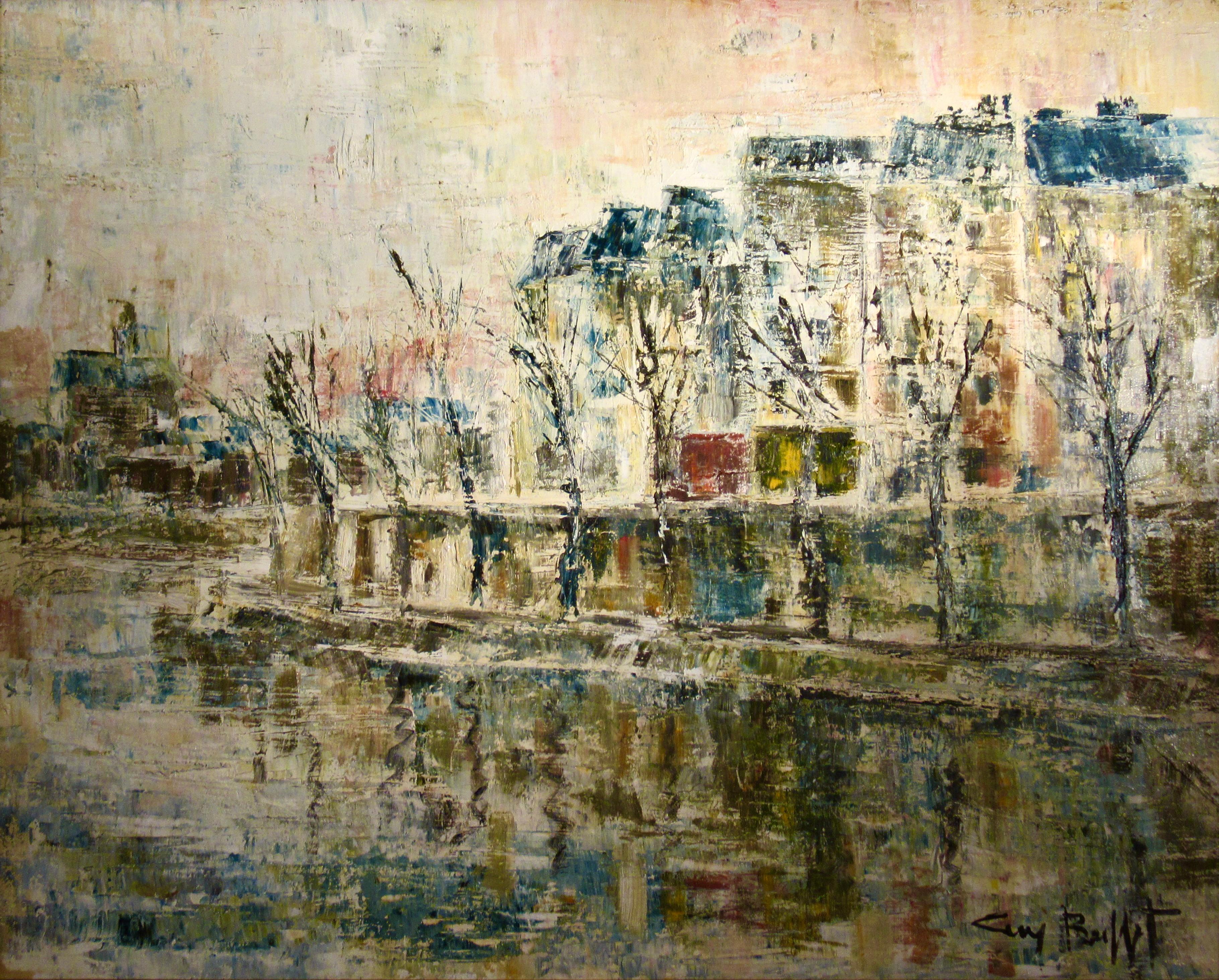 Les Quais de la Seine con Notre Dame, París. - Painting de Guy Buffet