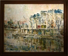 Vintage Les Quais de la Seine with Notre Dame, Paris.