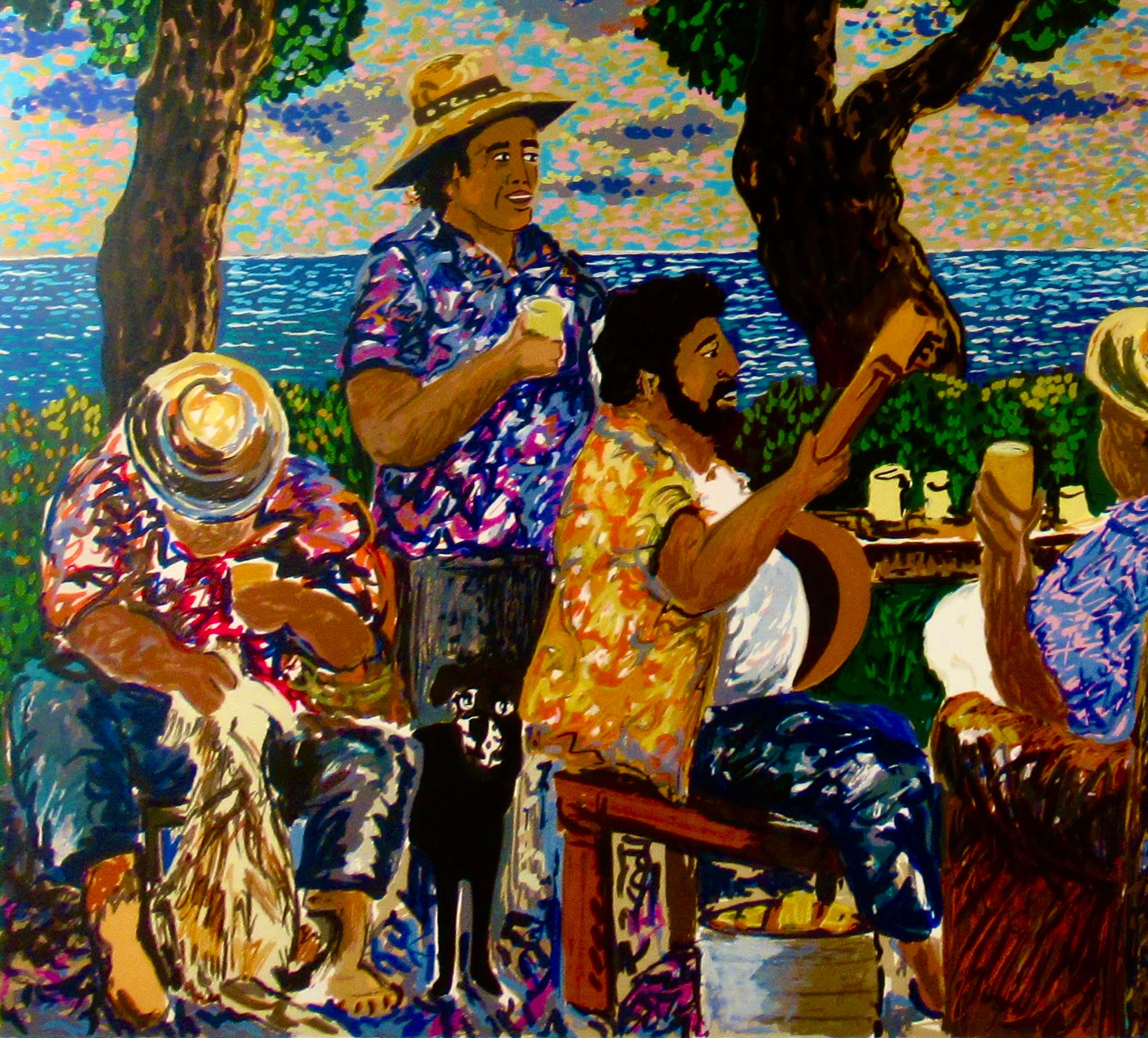 Pau Hana - Brown Figurative Print by Guy Buffet