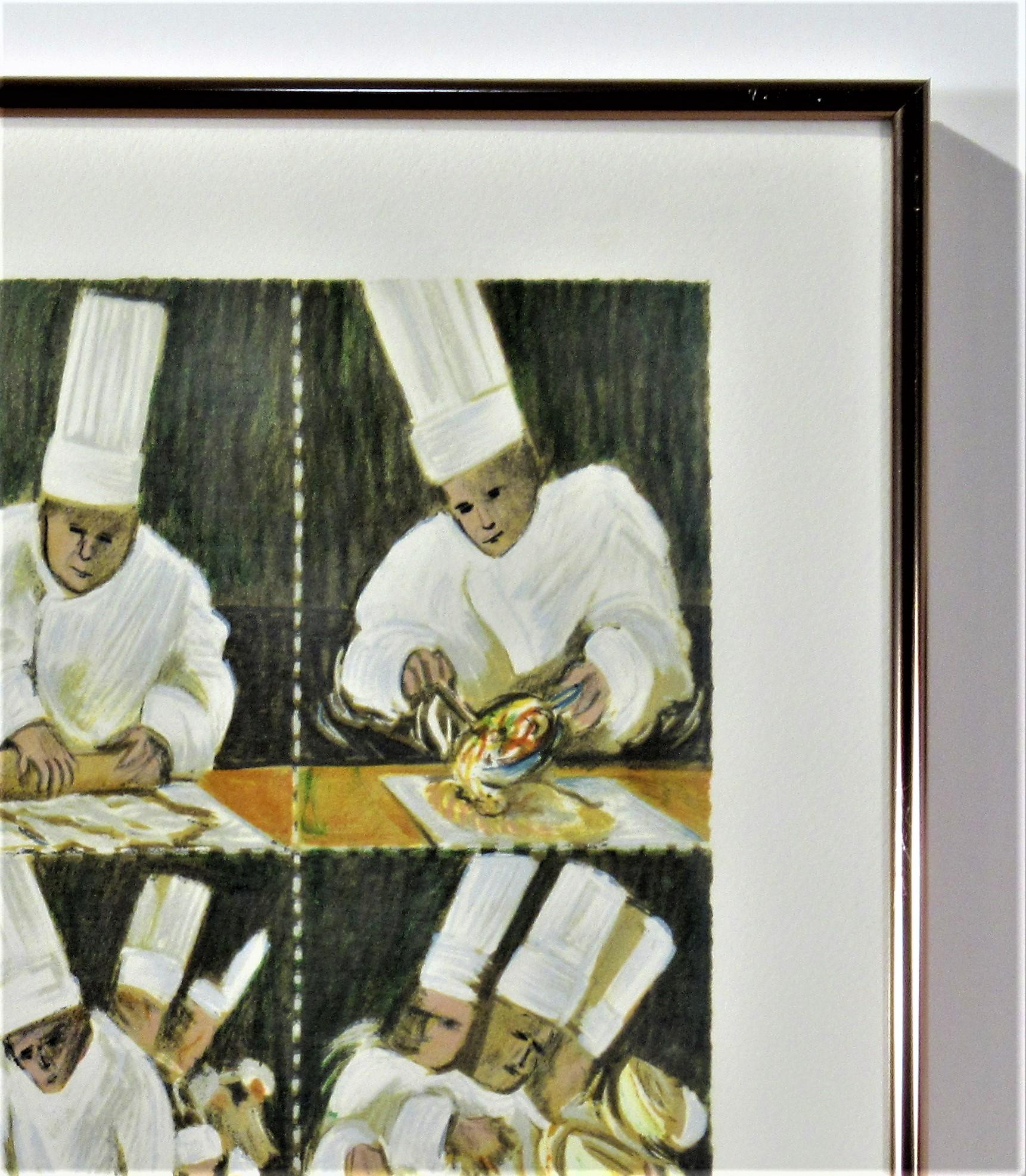 Red Berries Souffle, Chef Jeremiah Tower of Stars - Beige Figurative Print by Guy Buffet