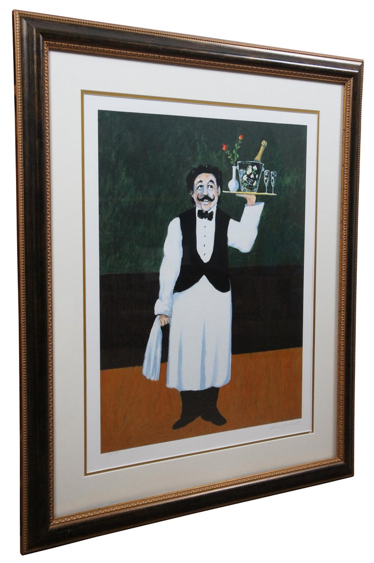 Guy Buffet Room Service Pencil Signed Serigraph French Waiter Champagne For Sale At 1stdibs