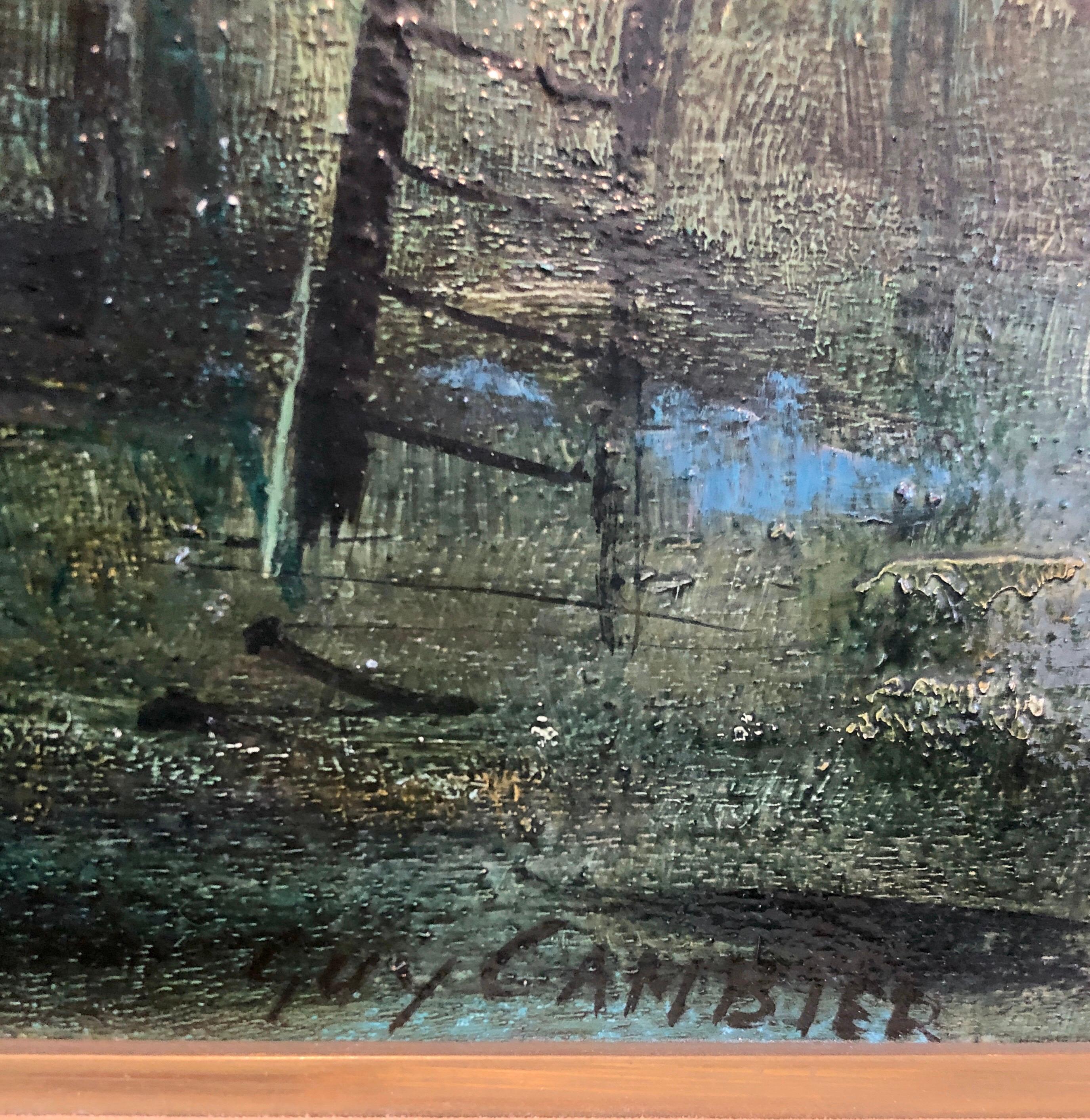 Cabaña de pescadores, Pintura al óleo Escuela de París Barbizon Paisaje nocturno, Caballo en venta 2