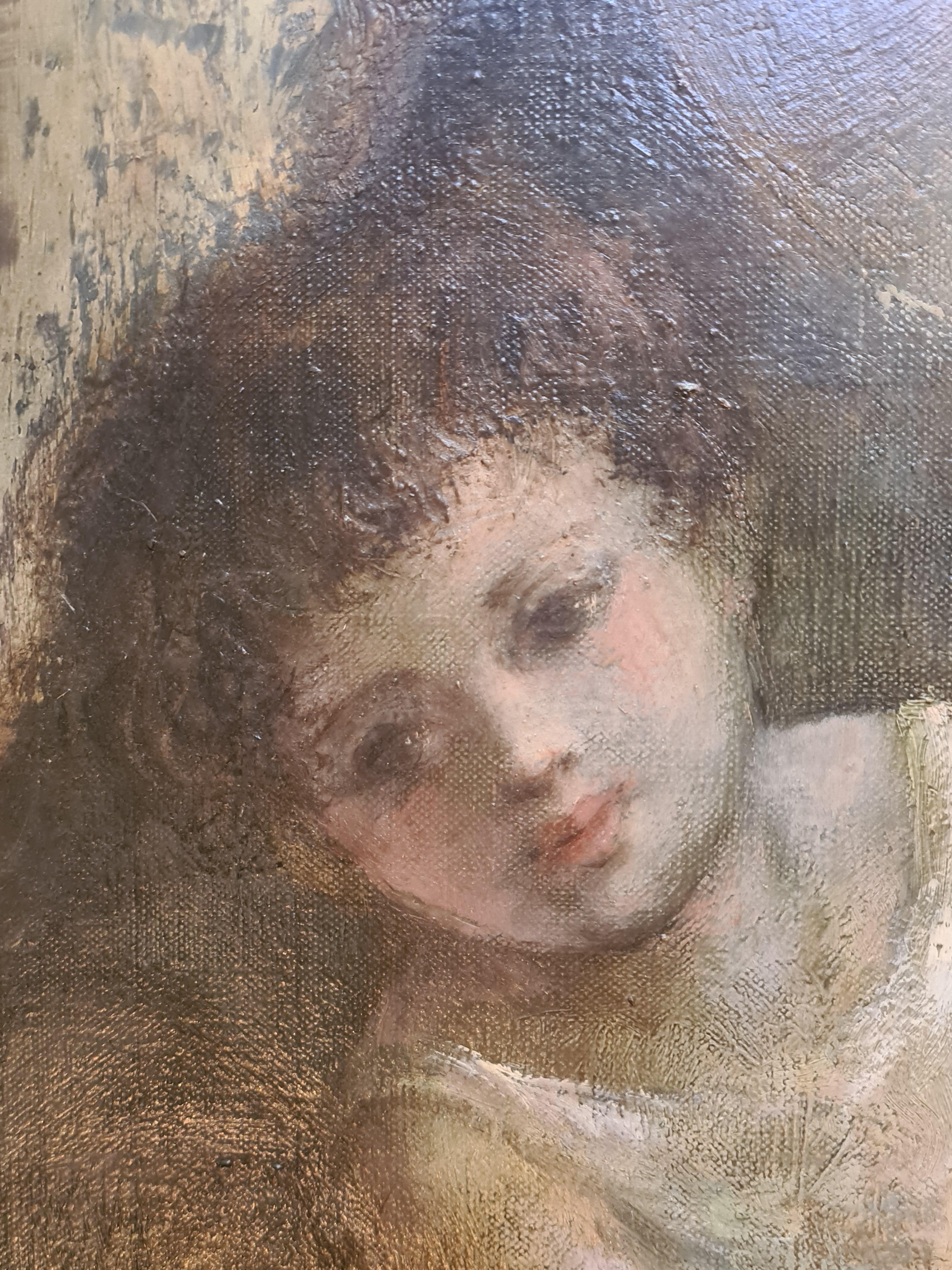 Mère et Child, Ecole de Paris, grande huile sur toile en vente 6