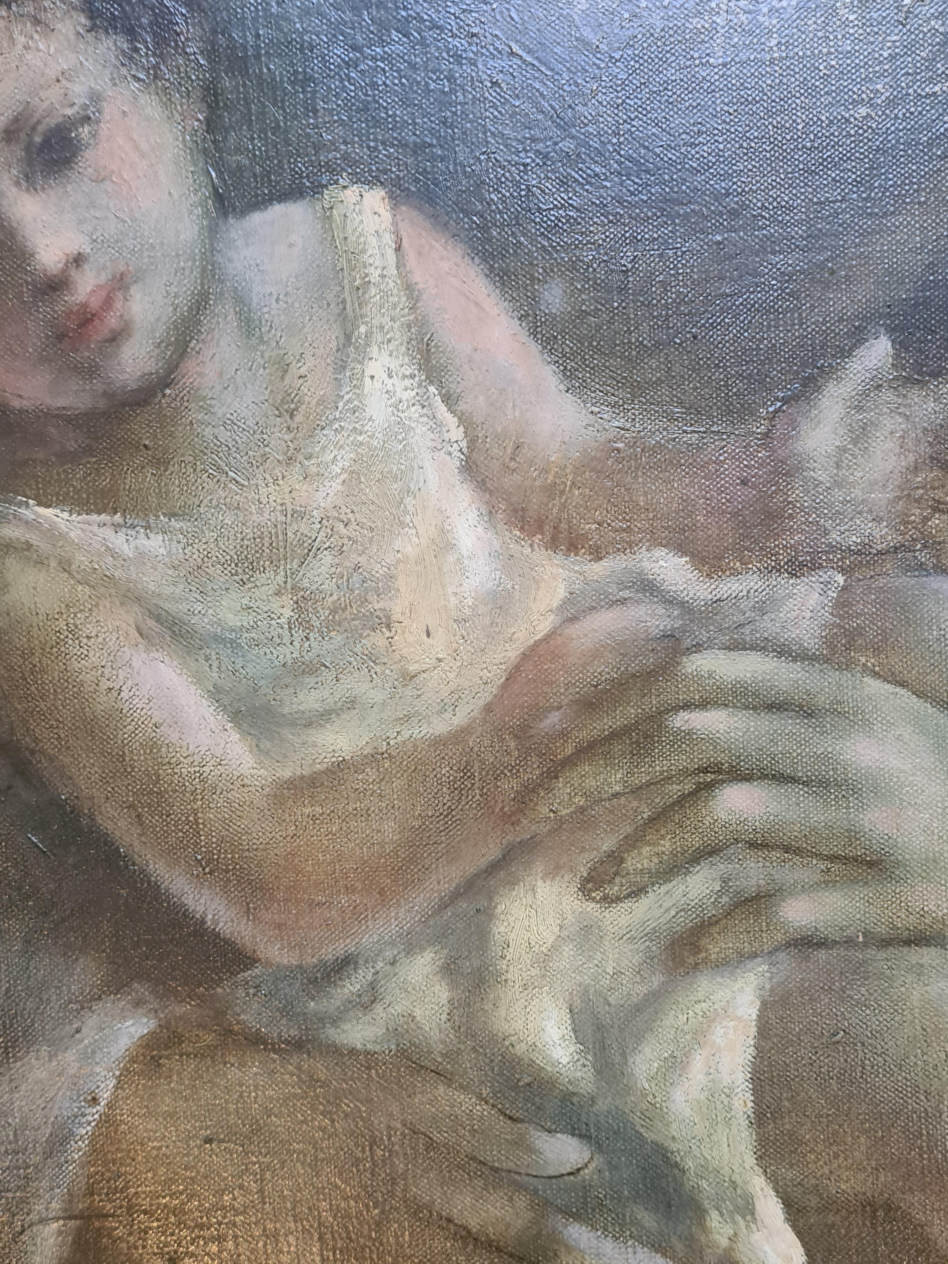 Mère et Child, Ecole de Paris, grande huile sur toile en vente 7