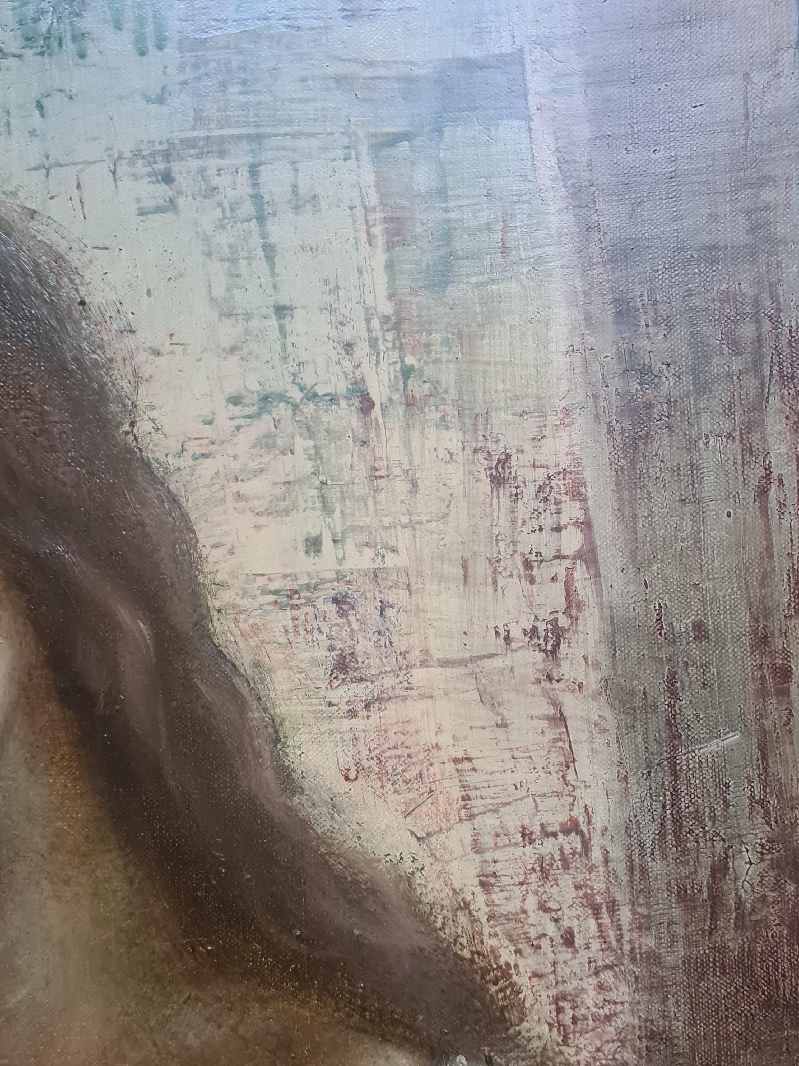 Mère et Child, Ecole de Paris, grande huile sur toile en vente 2