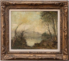 The Bank of the Seine, original oil canvas, Follower of Camille Corot, Barbizon
