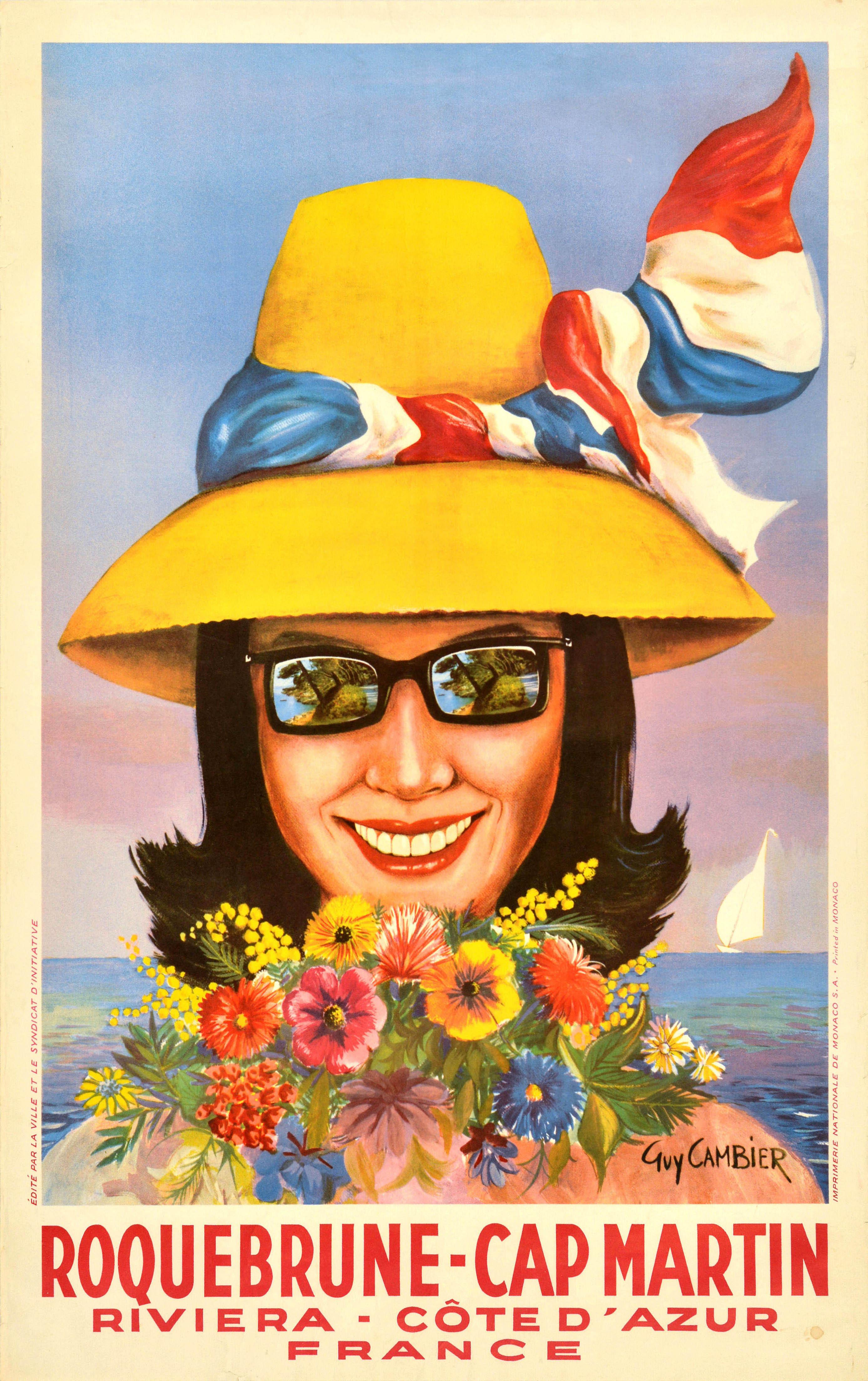 Guy Cambier Print - Original Vintage Travel Poster Roquebrune Cap Martin Riviera Cote d'Azur France
