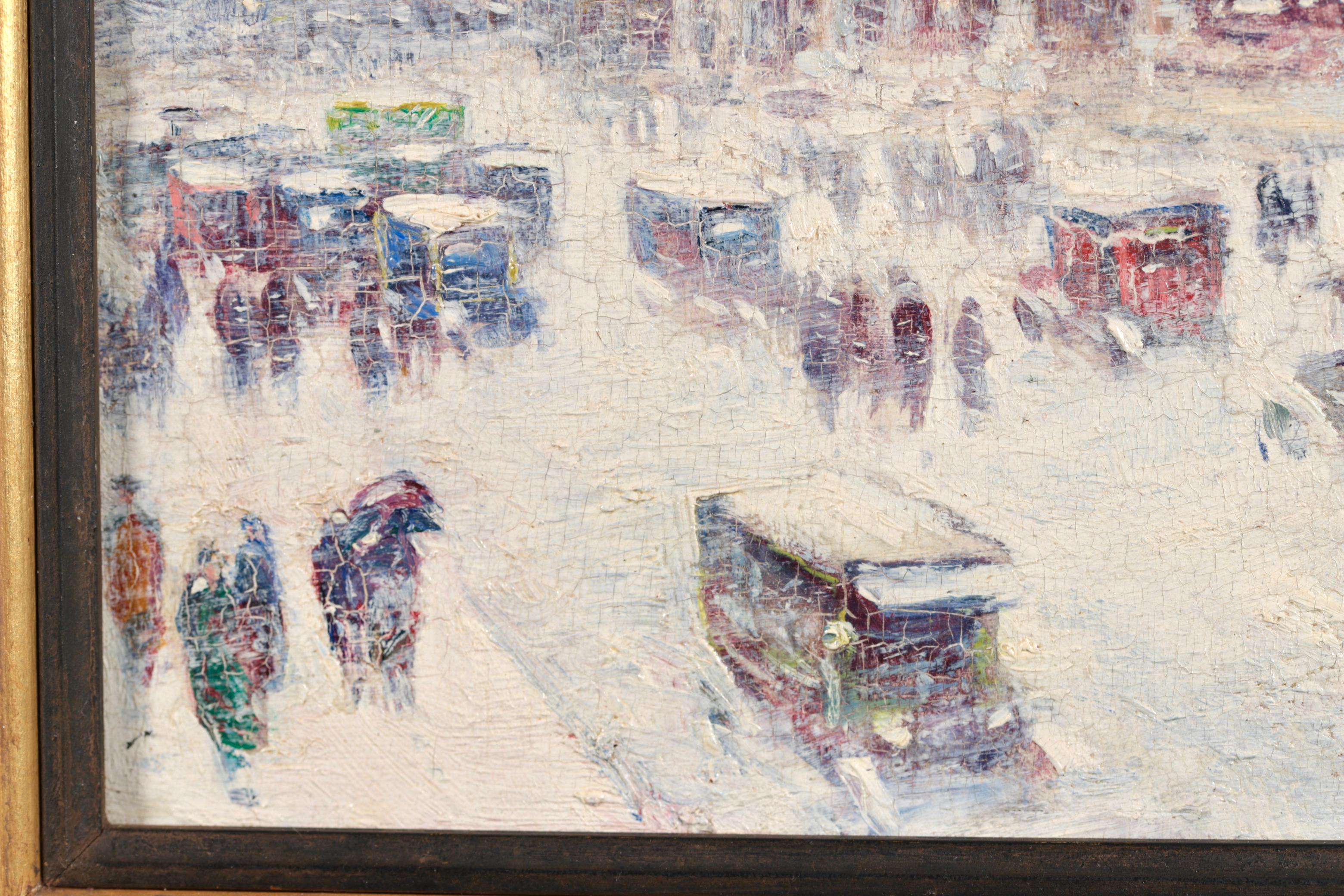 Fifth Avenue & 42nd Street - American Impressionist Cityscape Oil by Guy Wiggins For Sale 2