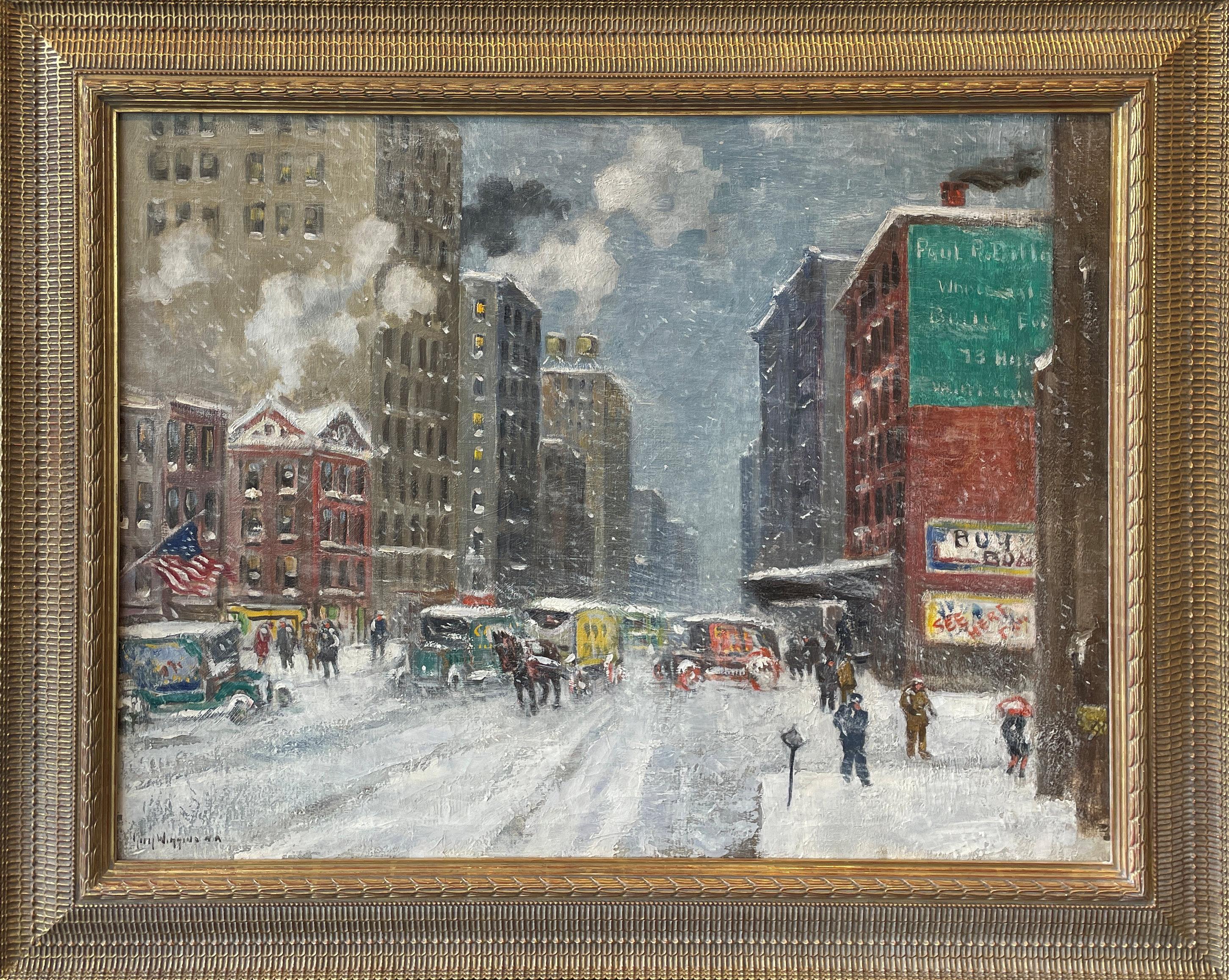 « Hudson Street, New York City », Guy Wiggins, Impressionnisme de la scène de la rue d'hiver - Painting de Guy Carleton Wiggins