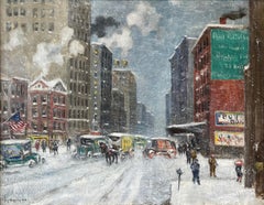 Vintage "Hudson Street, New York City, " Guy Wiggins, Winter Street Scene Impressionism