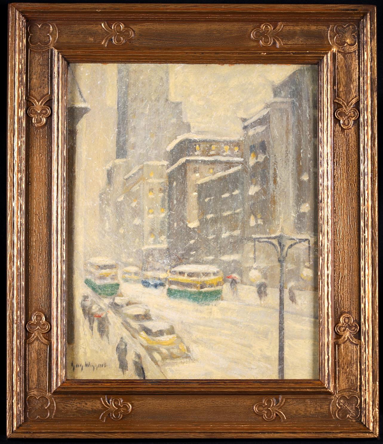 Guy Carleton Wiggins Landscape Painting - Midtown Storm - New York - Impressionist Oil, Snowy Cityscape by Guy Wiggins