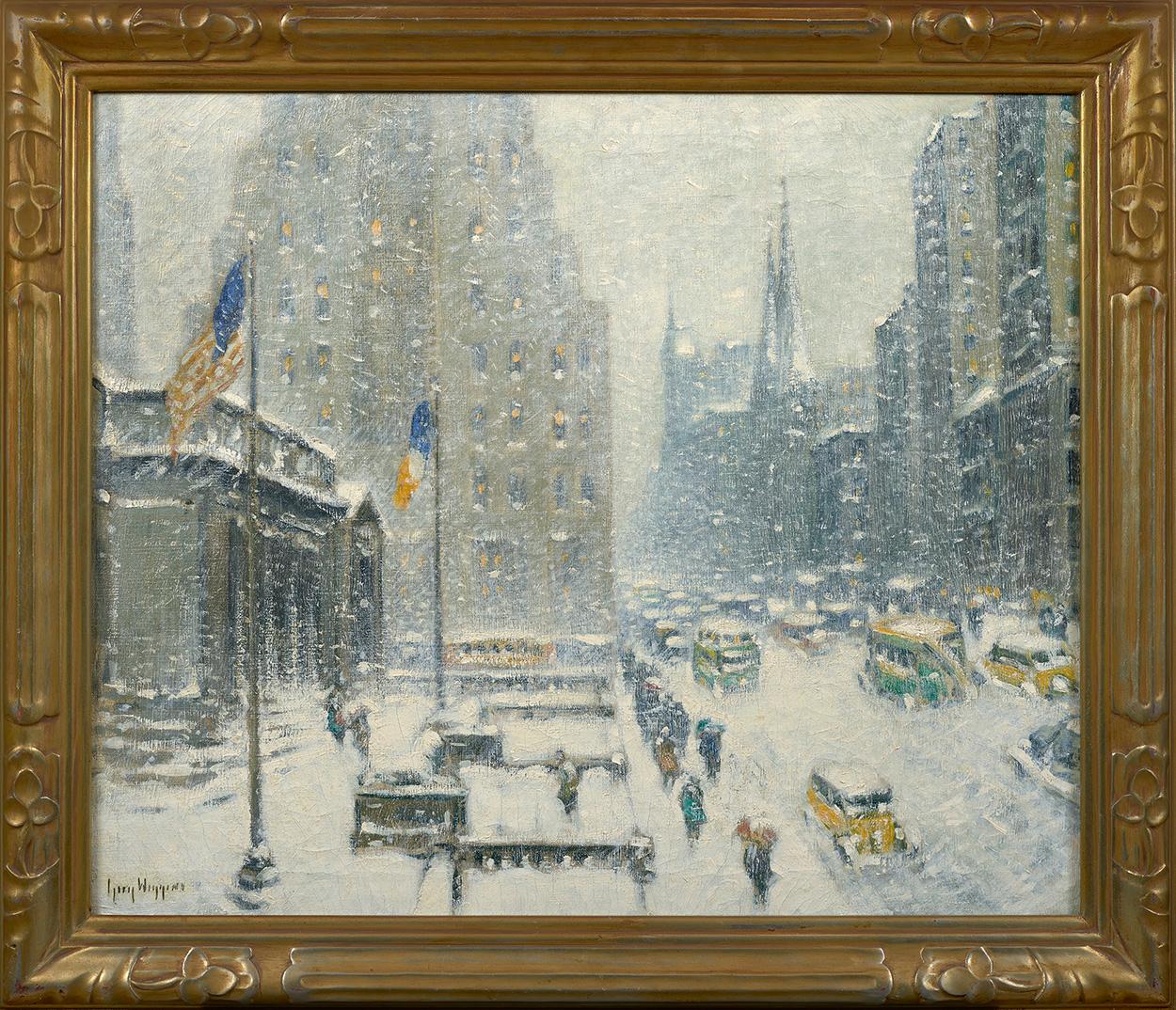 The Public Library, New York Winter - Painting by Guy Carleton Wiggins