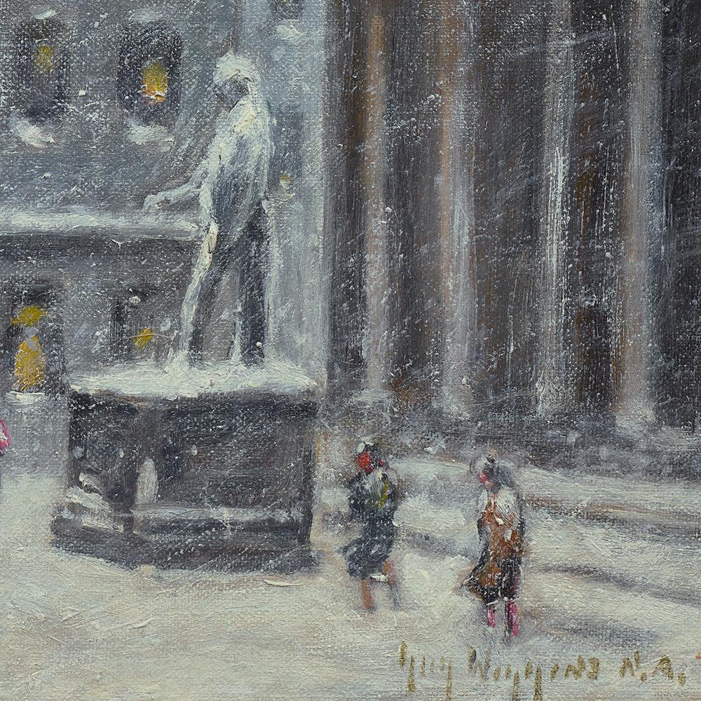Wall Street Winter - Gray Landscape Painting by Guy Carleton Wiggins