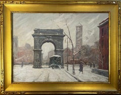 "Washington Square" Guy Wiggins, New York City, Impressionist Winter Scene