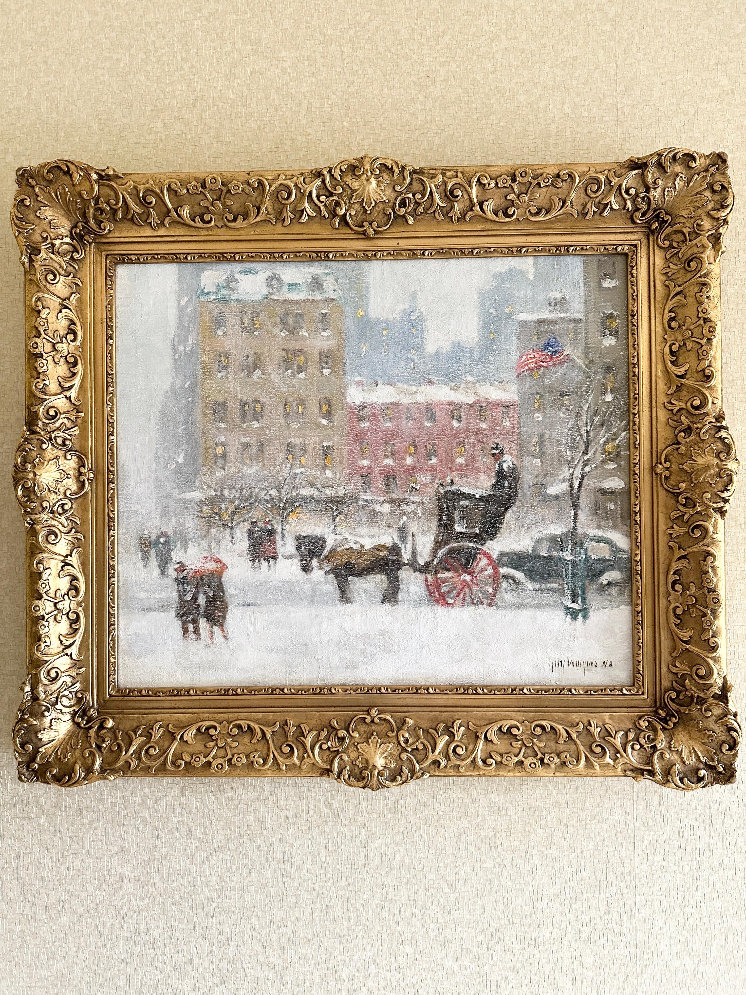 Winter at the Plaza - American Impressionist Painting by Guy Carleton Wiggins