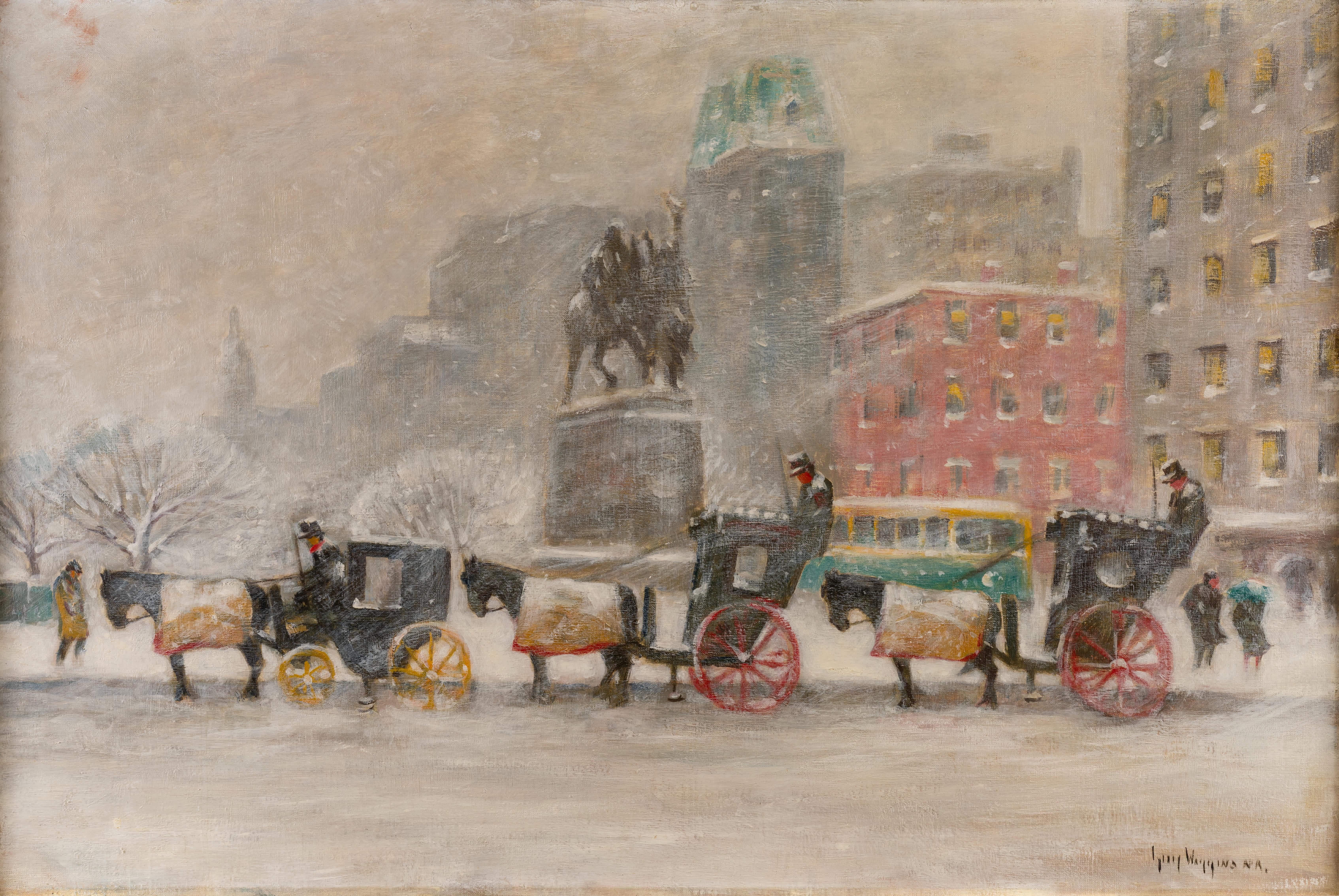 Winter's Day at the Plaza - Impressionist Painting by Guy Carleton Wiggins