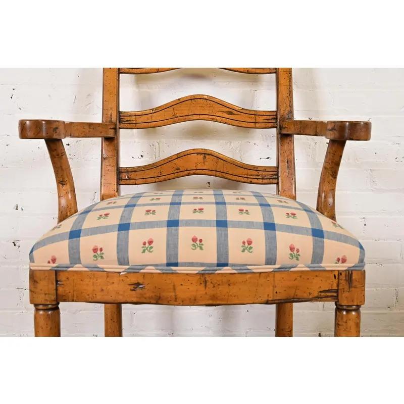 Guy Chaddock English Country Rustic Carved Maple Ladder Back Armchairs, Pair in vendita 2
