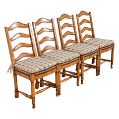 Guy Chaddock English Country Rustic Carved Maple Ladder Back Dining Chairs