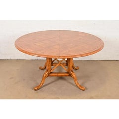 Guy Chaddock English Country Rustic Oak Pedestal Extension Dining Table