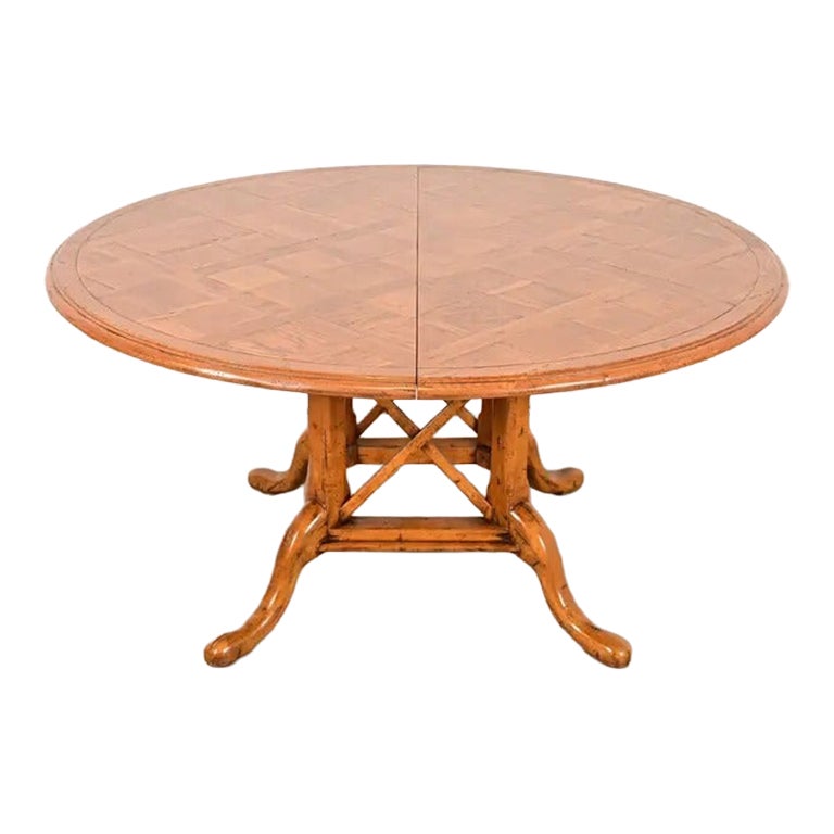 Guy Chaddock English Country Rustic Oak Pedestal Extension Dining Table