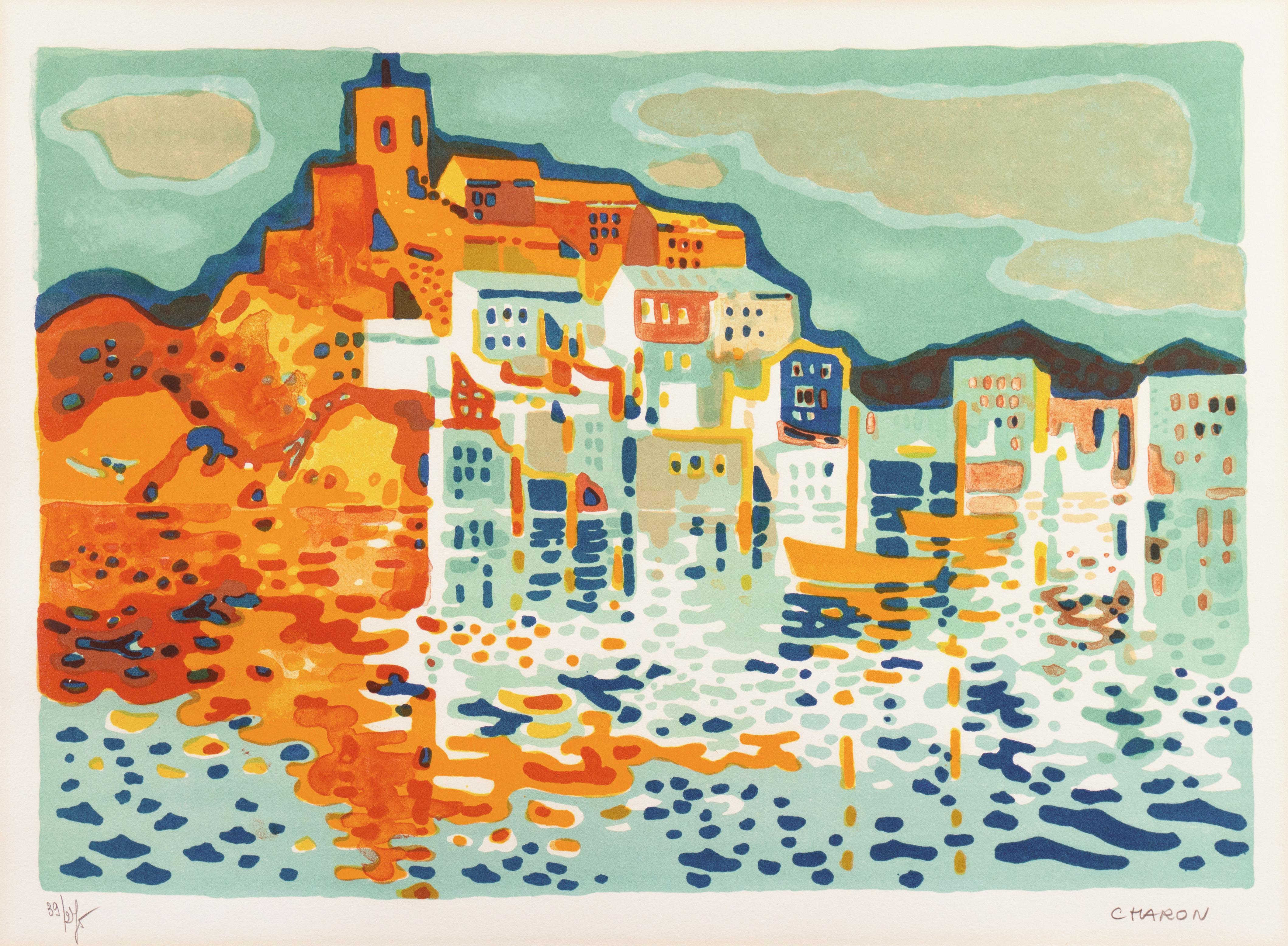 'Breton Harbor', Post-Impressionist Coastal Scene, Salon d'Automne, MAM Paris  - Painting by Guy Charon