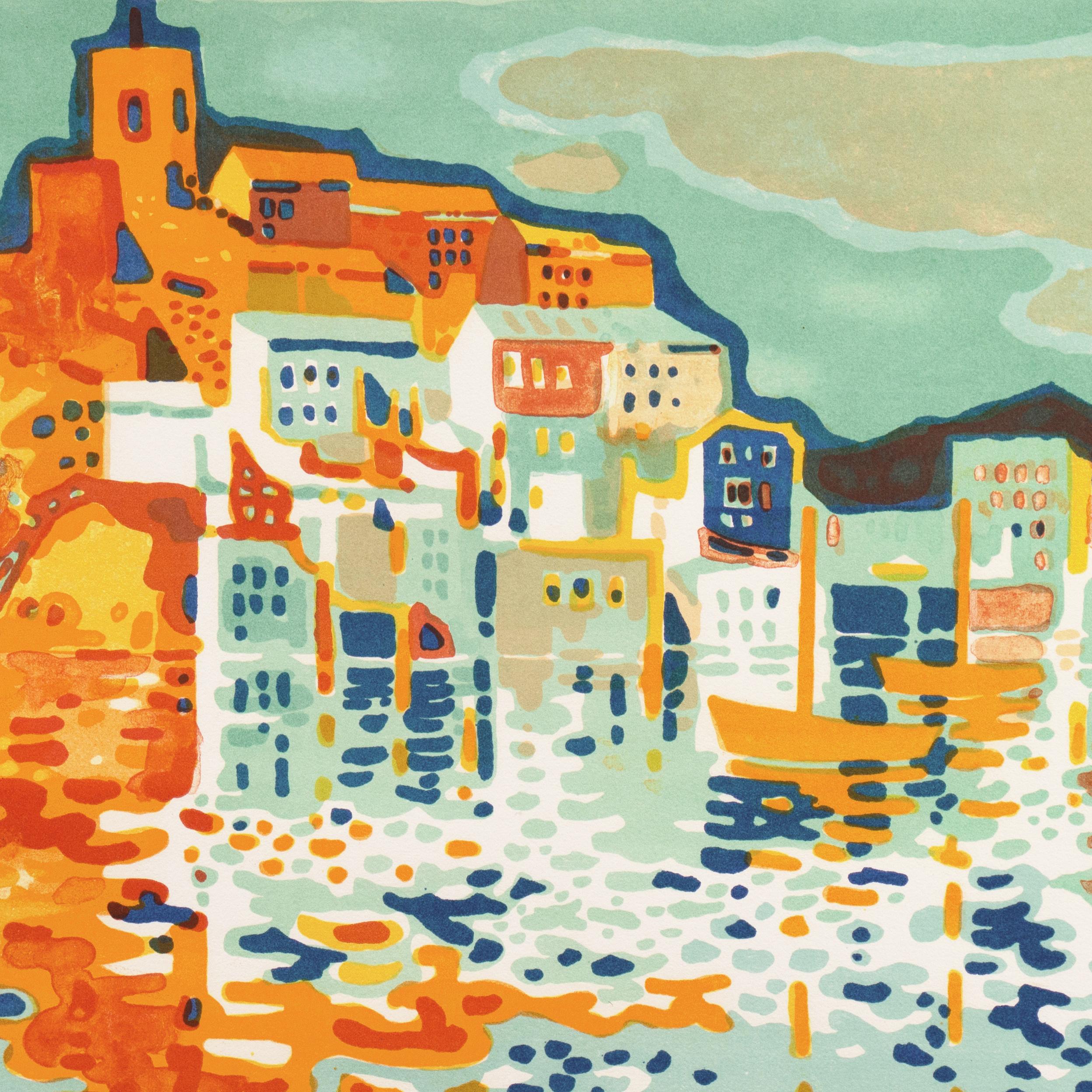 'Breton Harbor', Post-Impressionist Coastal Scene, Salon d'Automne, MAM Paris - Green Landscape Painting by Guy Charon