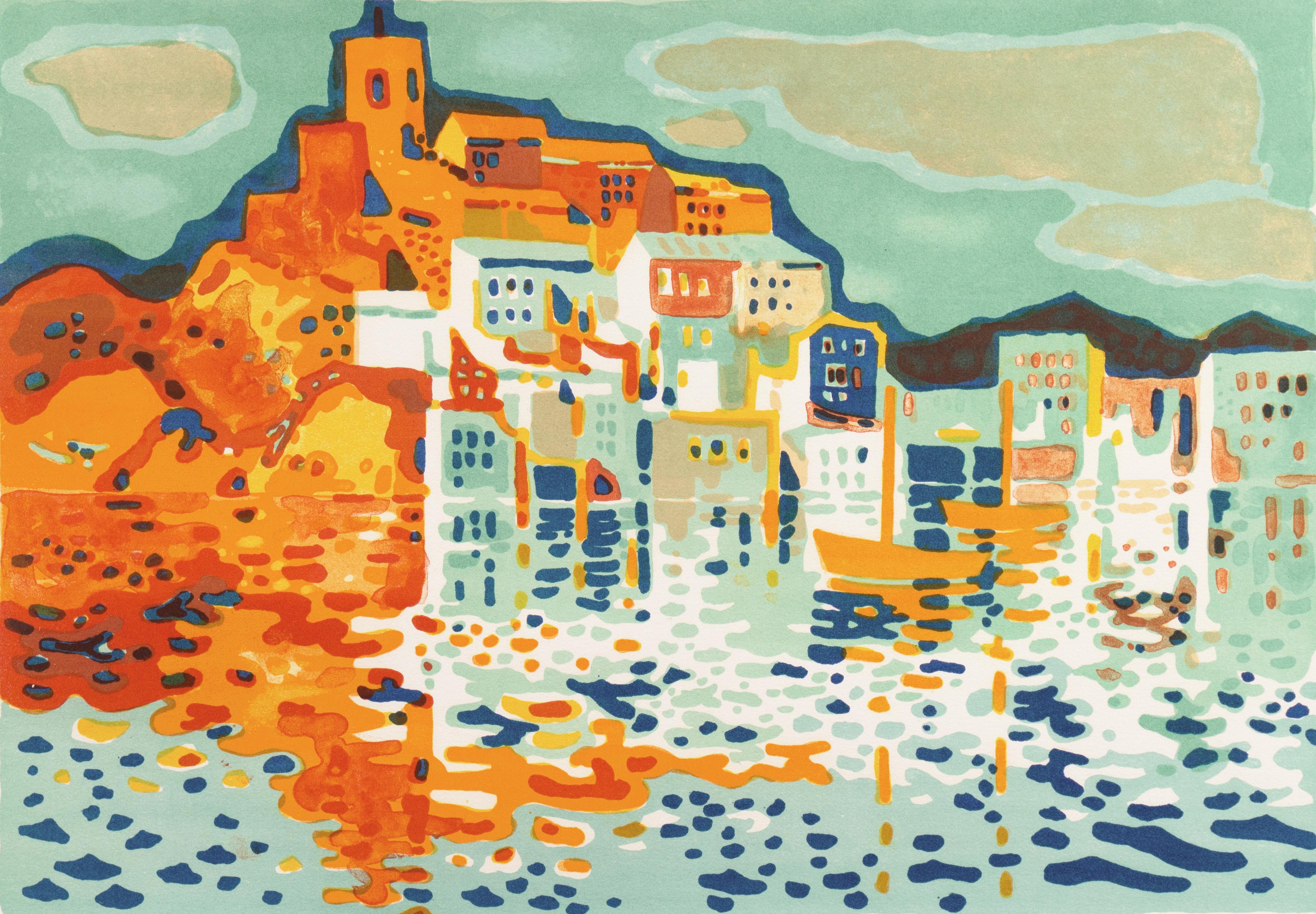 Guy Charon Landscape Painting - 'Breton Harbor', Post-Impressionist Coastal Scene, Salon d'Automne, MAM Paris 