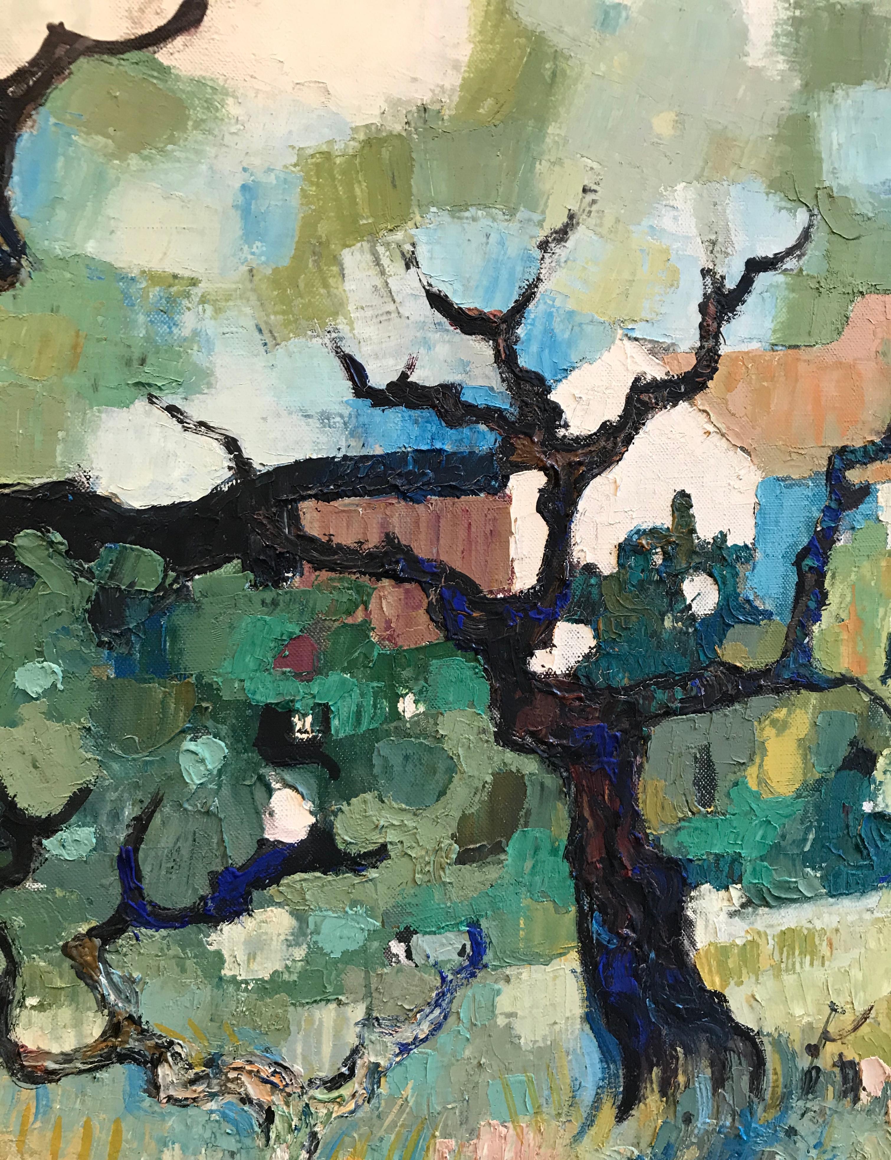 Autumn landscape - Gray Landscape Painting by Guy Charon