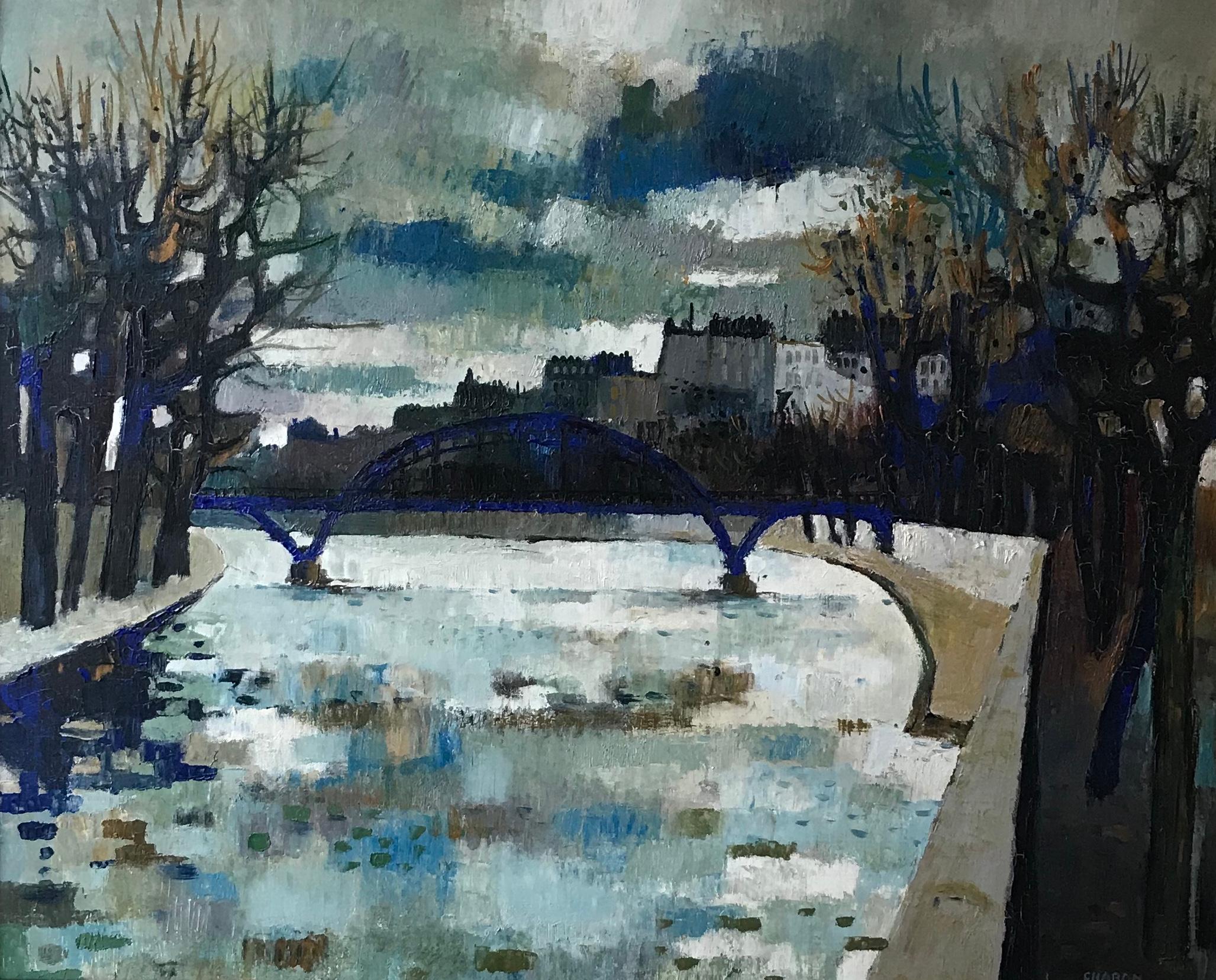 Guy Charon Landscape Painting - Seine River Bridge, Paris