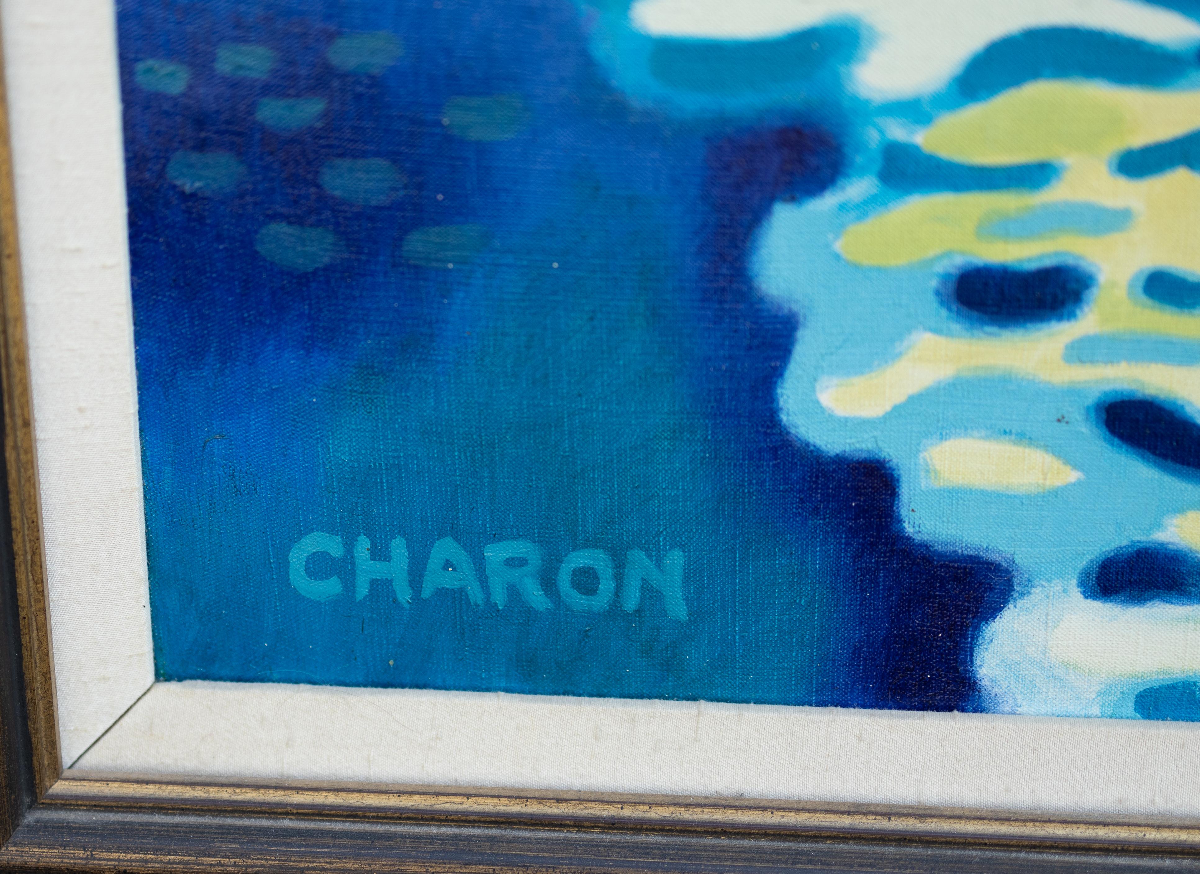 Scène de lac avec voilier - Impressionnisme Painting par Guy Charon