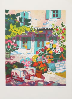 Flower Lined Home, Modern Lithograph by Guy Charon