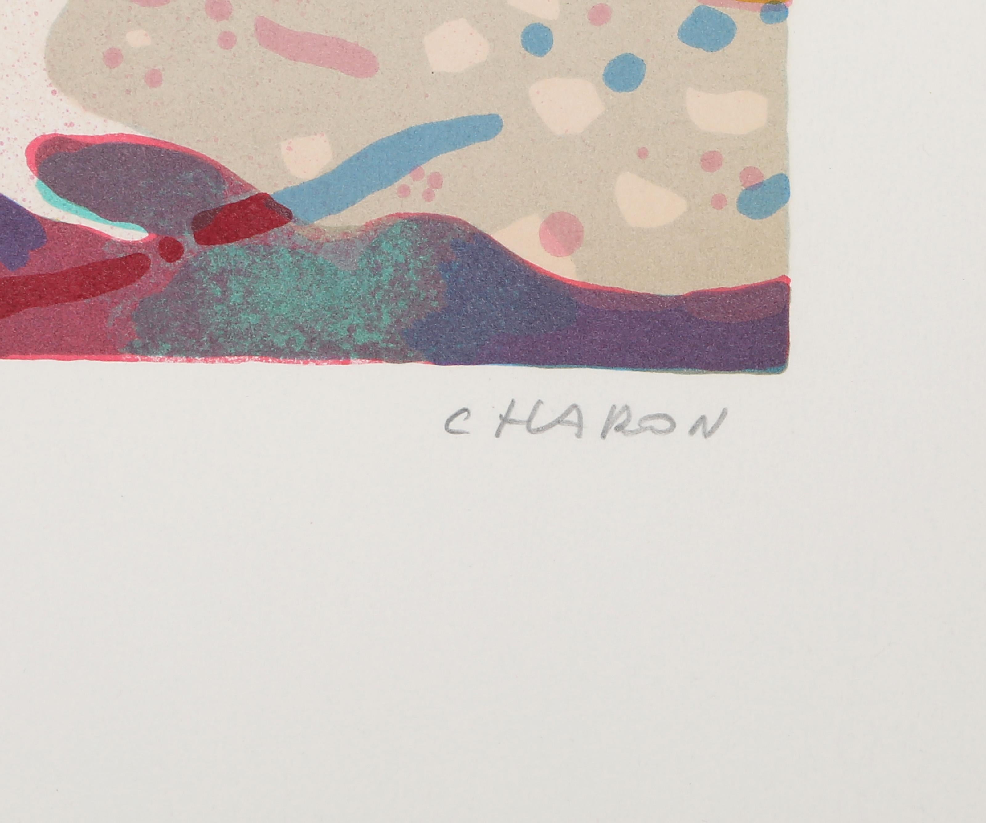 Flower Lined Home, Modern Lithograph by Guy Charon For Sale 2