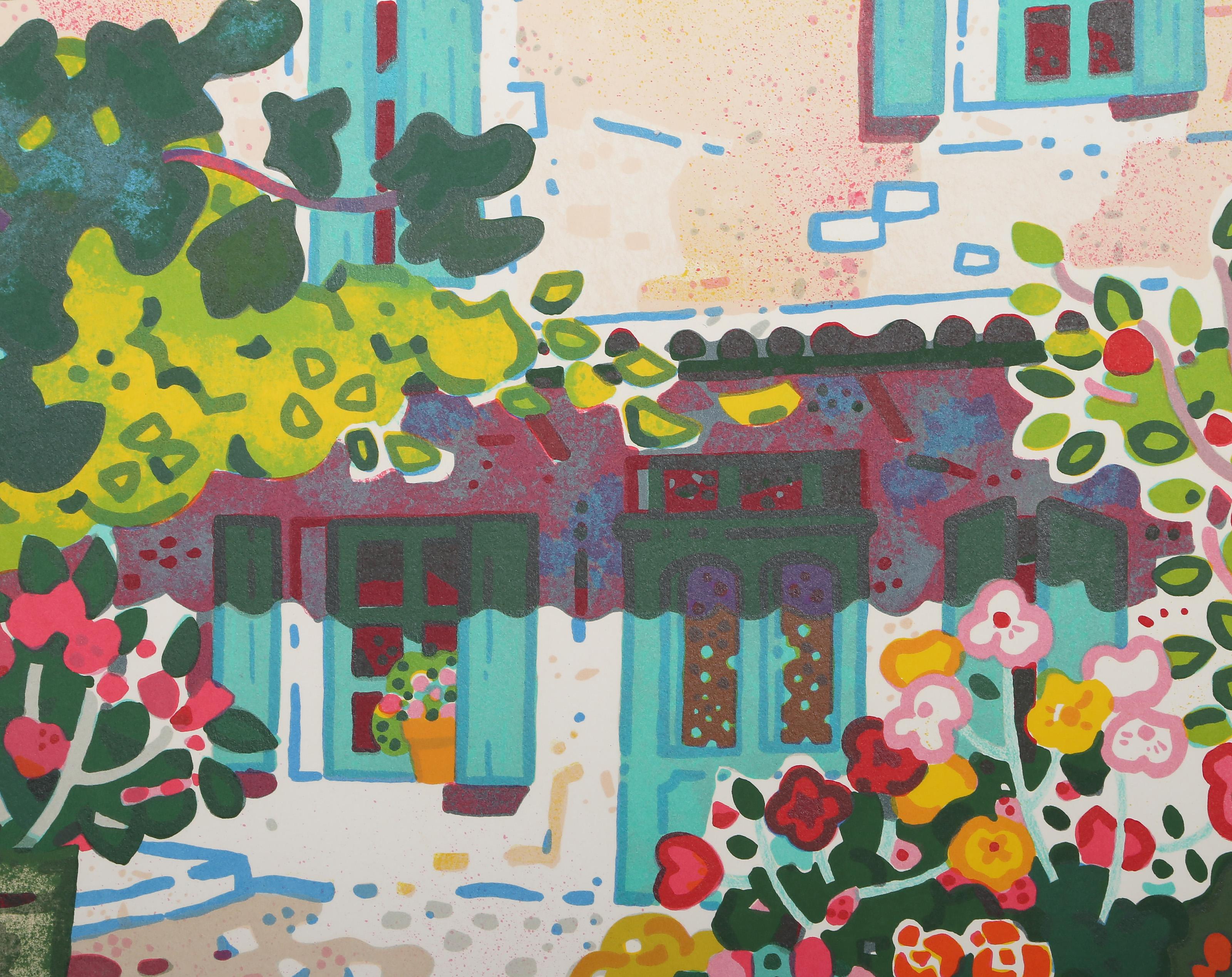 Flower Lined Home, Modern Lithograph by Guy Charon For Sale 3