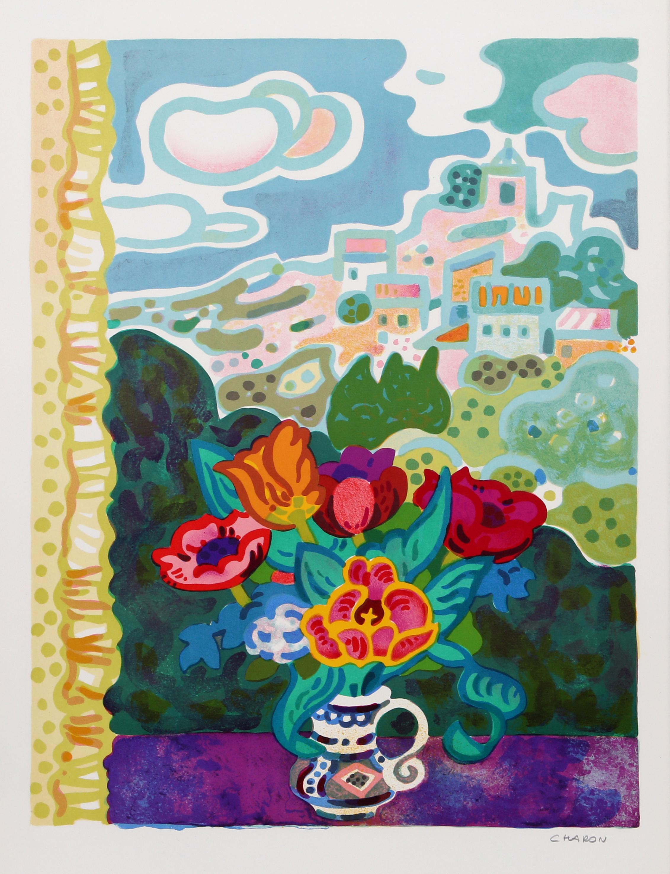 Blumen auf der Fensterbank
Guy Charon, Französisch (1927)
Datum: ca. 1977
Lithographie, mit Bleistift signiert und nummeriert
Auflage 250 Stück, EA
Bildgröße: 25,5 x 19,5 Zoll
Größe: 30 x 22 Zoll (76,2 x 55,88 cm)