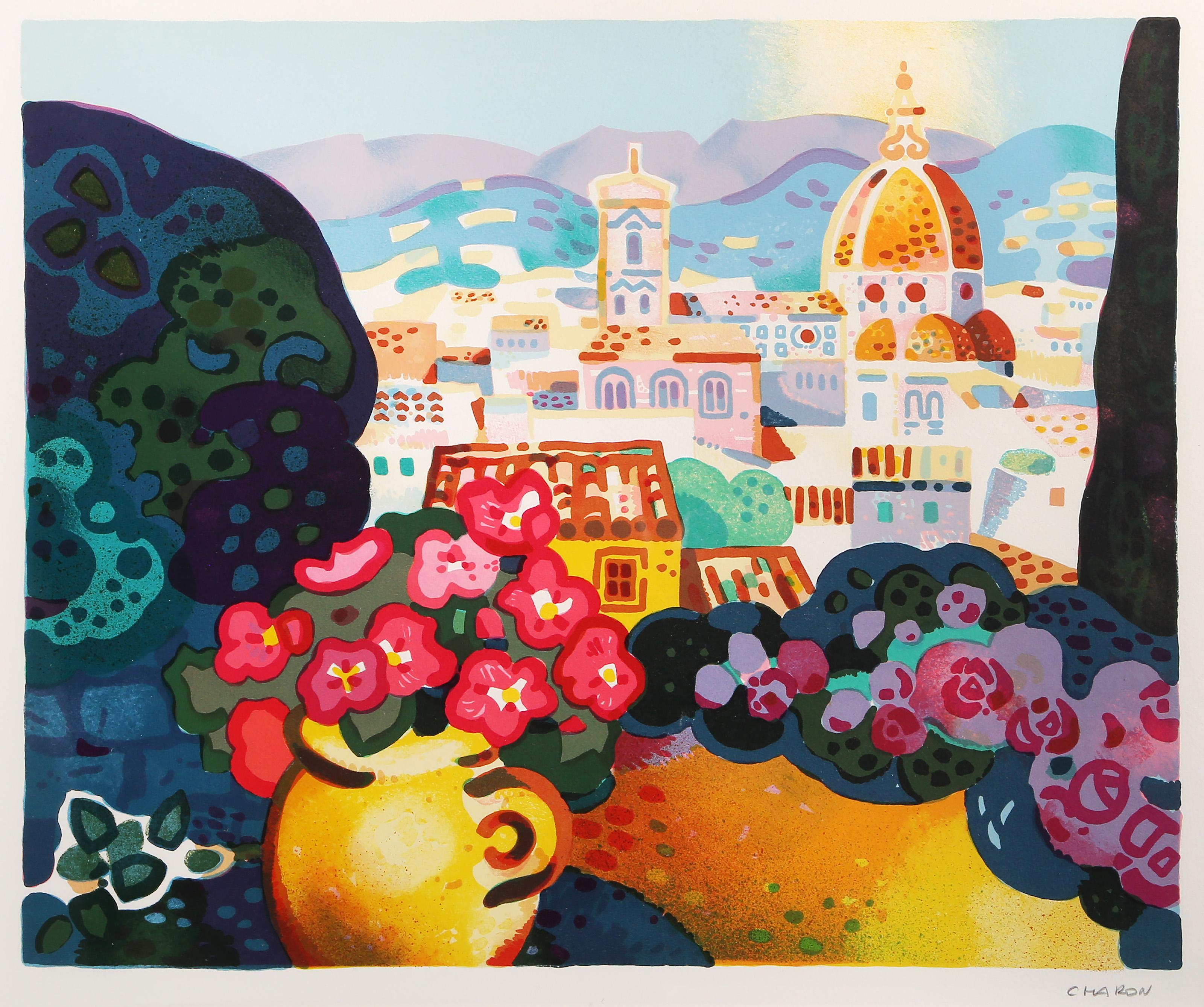 Vue de Florence, lithographie moderne de Guy Charon en vente 2