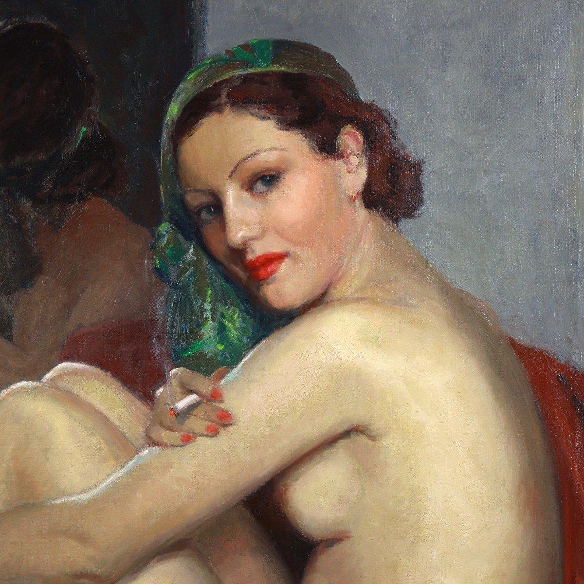 Beautiful Cabaret Dancer Nude Oil On Canvas By Guy De Jessey For Sale 2