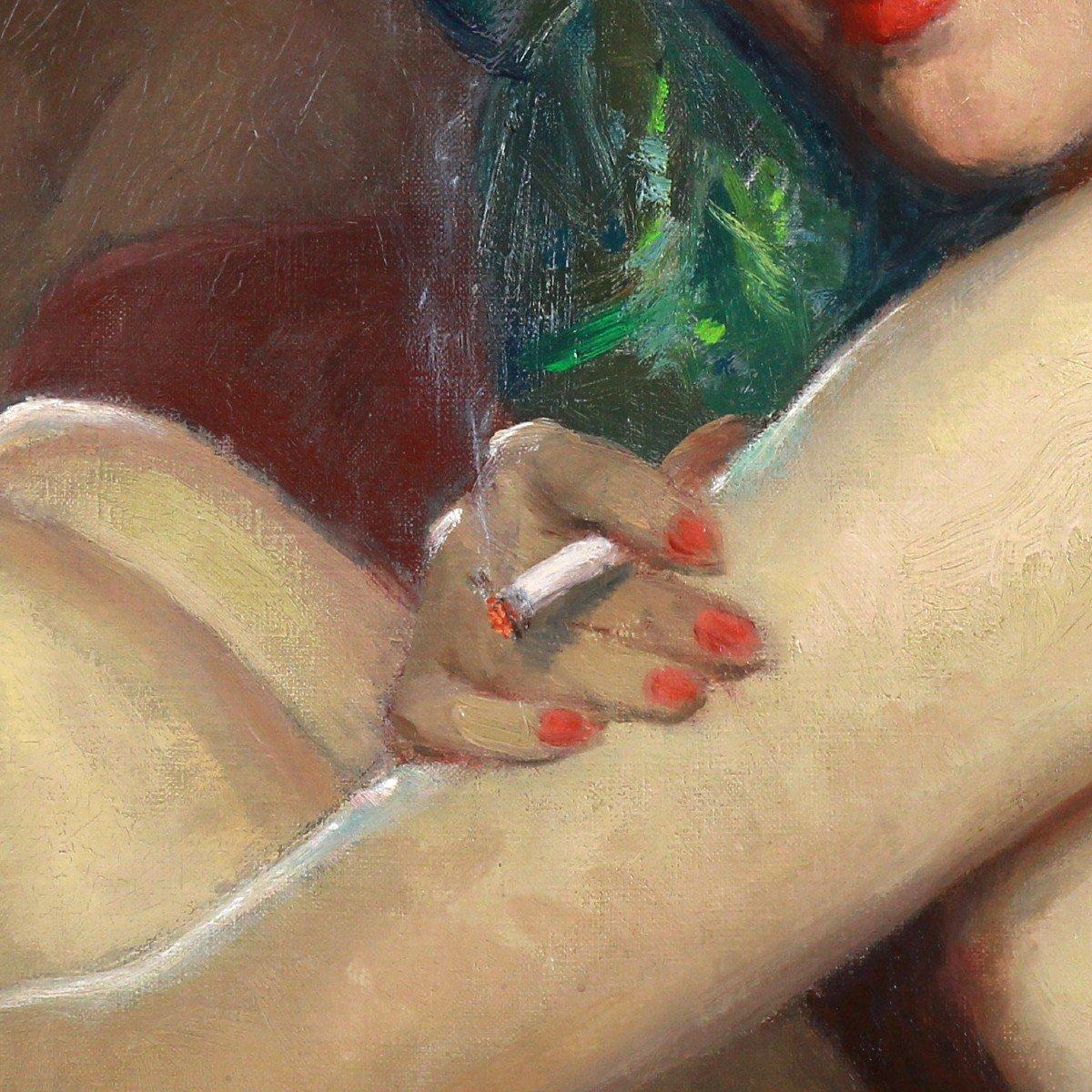 Beautiful Cabaret Dancer Nude Oil On Canvas By Guy De Jessey For Sale 3