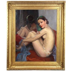 Magnifique huile sur toile d'une danseuse de cabaret nue par Guy De Jessey