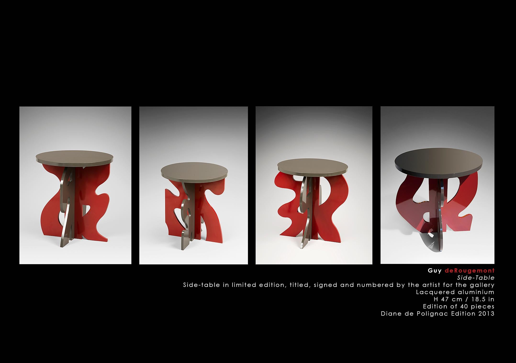 Guy de Rougement / Red and Grey / Side Table / In stock In Excellent Condition For Sale In Paris, FR