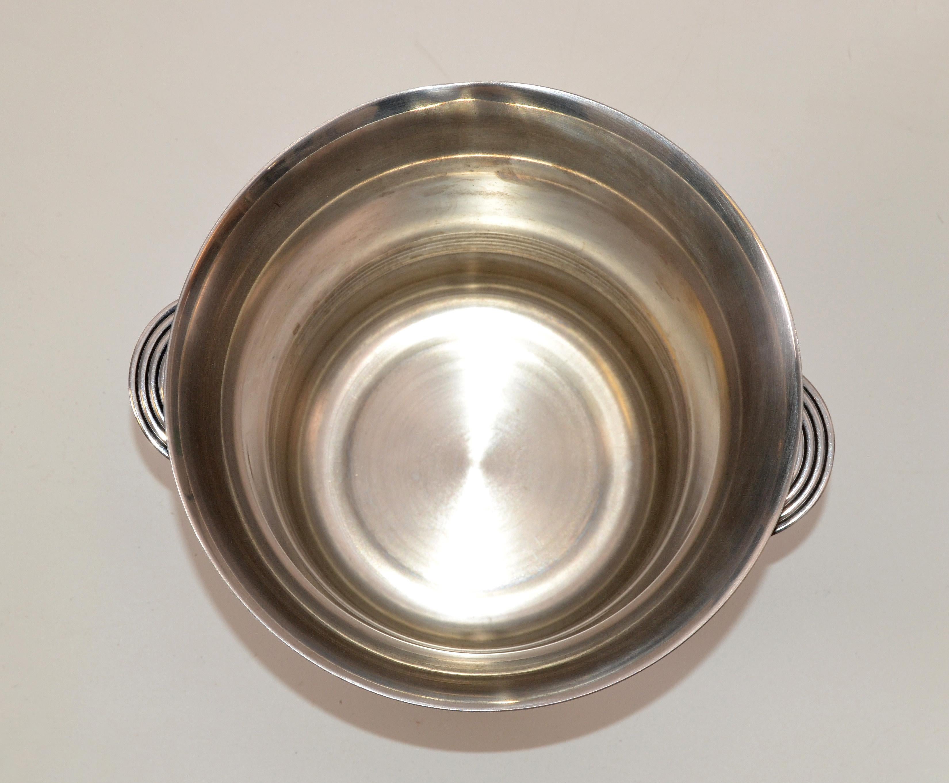 Modern French inox stainless steel champagne or wine cooler, ice bucket designed by Guy DeGrenne and made in France.
Marked at the base.