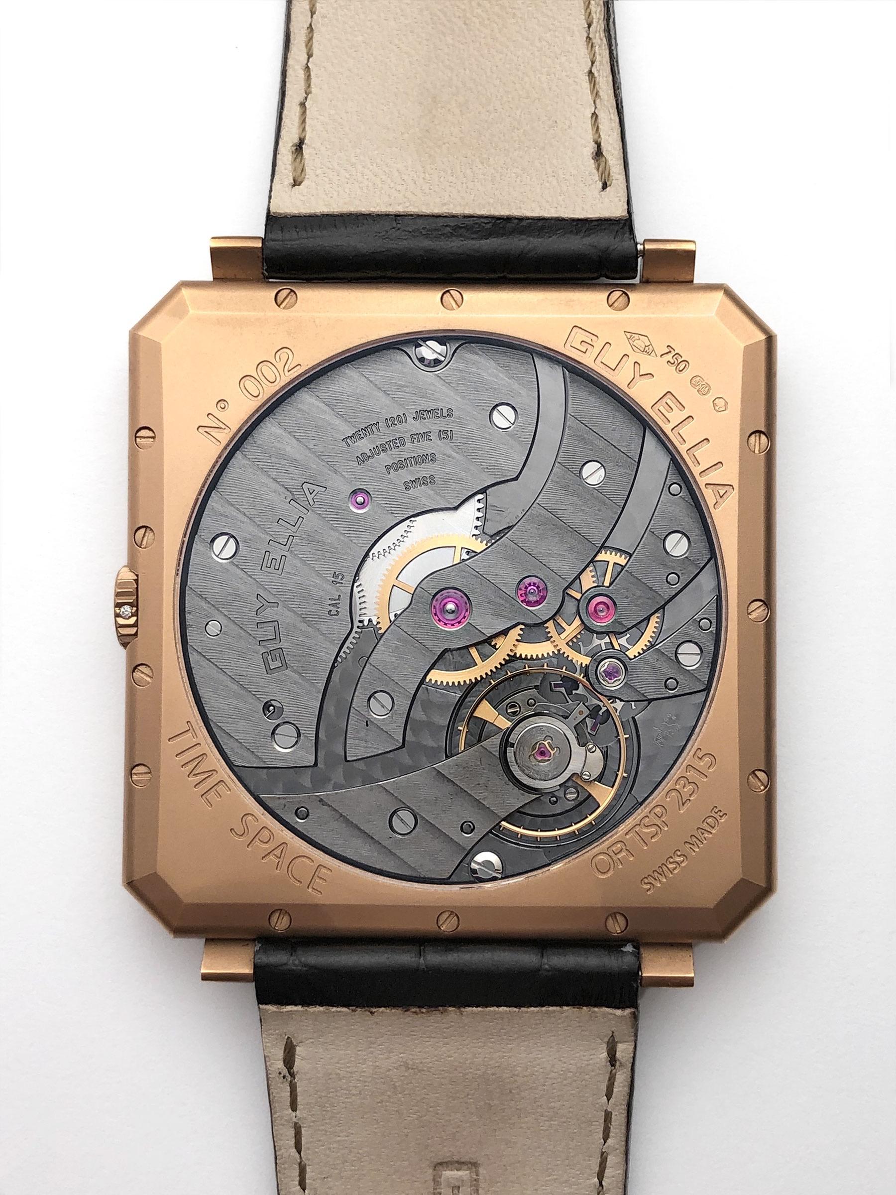Reloj con correa cuadrada Time Space de oro rosa de 18 quilates Guy Ellia Moderno en venta