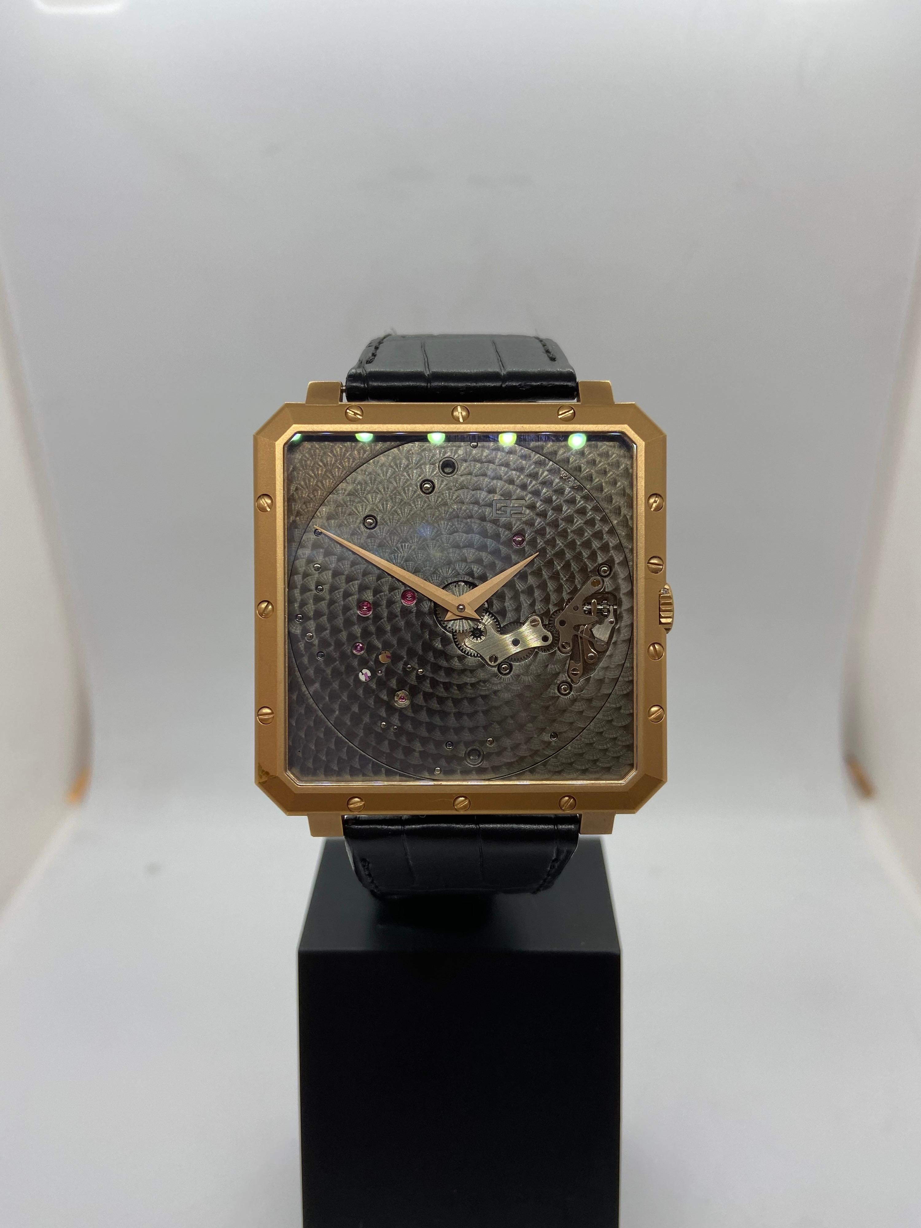 Reloj con correa cuadrada Time Space de oro rosa de 18 quilates Guy Ellia en venta 1