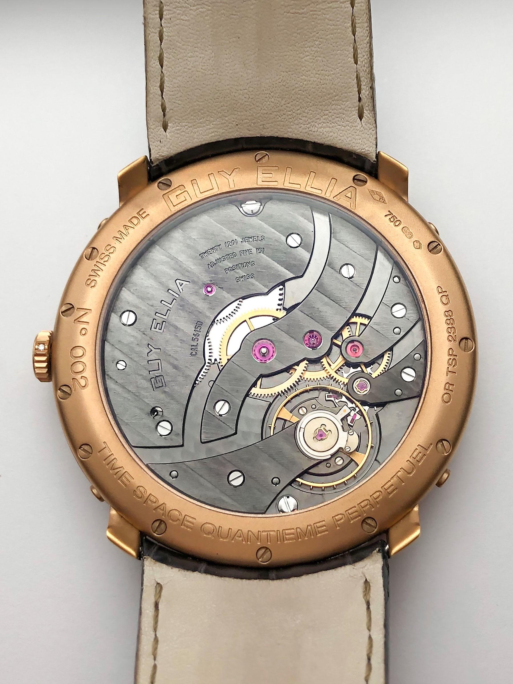 Guy Ellia: 18 Karat Gold Time Space Quantieme Uhr mit ewigem Kalender, #2/200 (Moderne) im Angebot