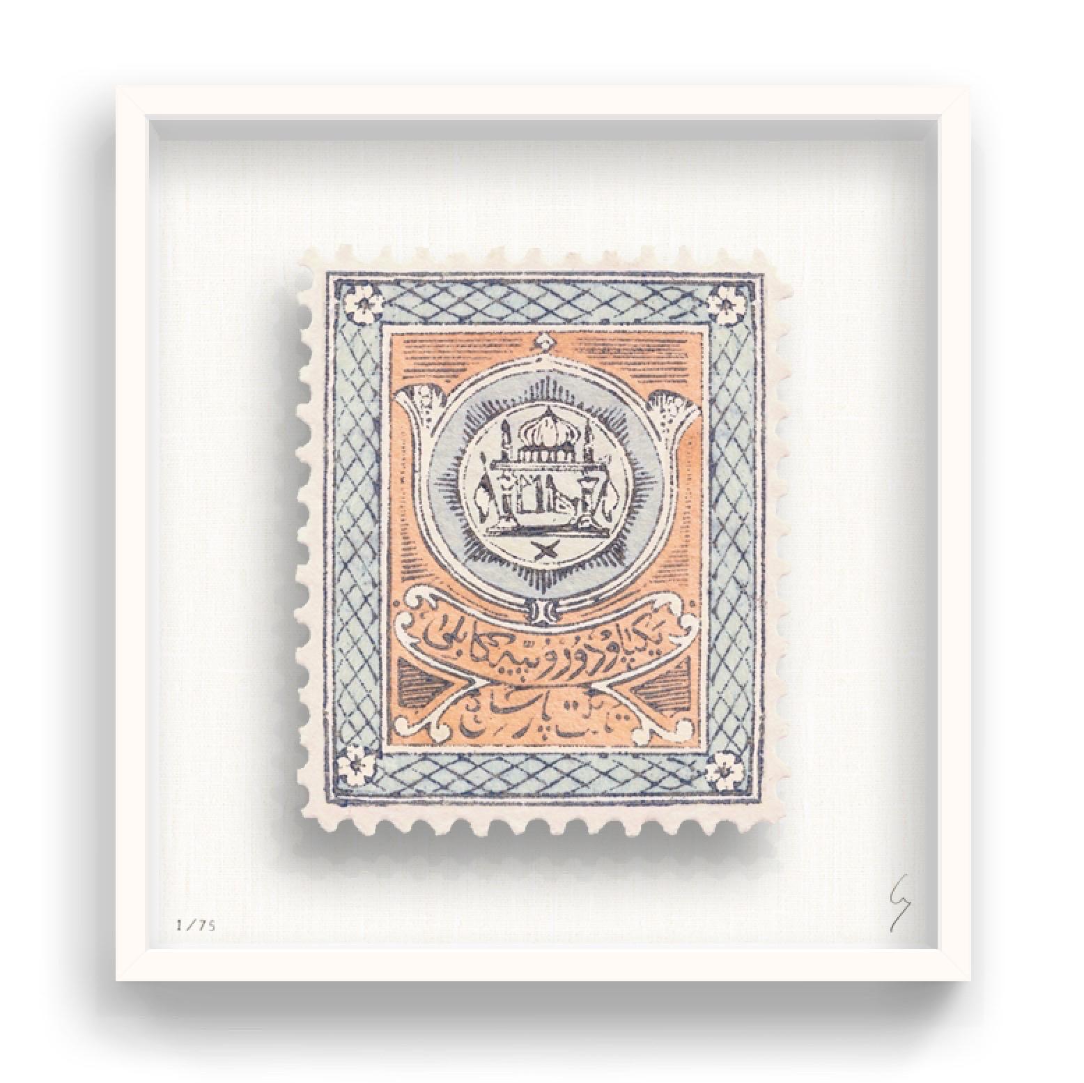 Guy Gee, Afghanistan  (medium)

Hand-engraved print on 350gsm on G.F Smith card
53 x 56cm (20 4/5 x 22 2/5 in)
Frame included 
Edition of 75 

Each artwork by Guy had been digitally reimagined from an original postage stamp. Cut out and finished by