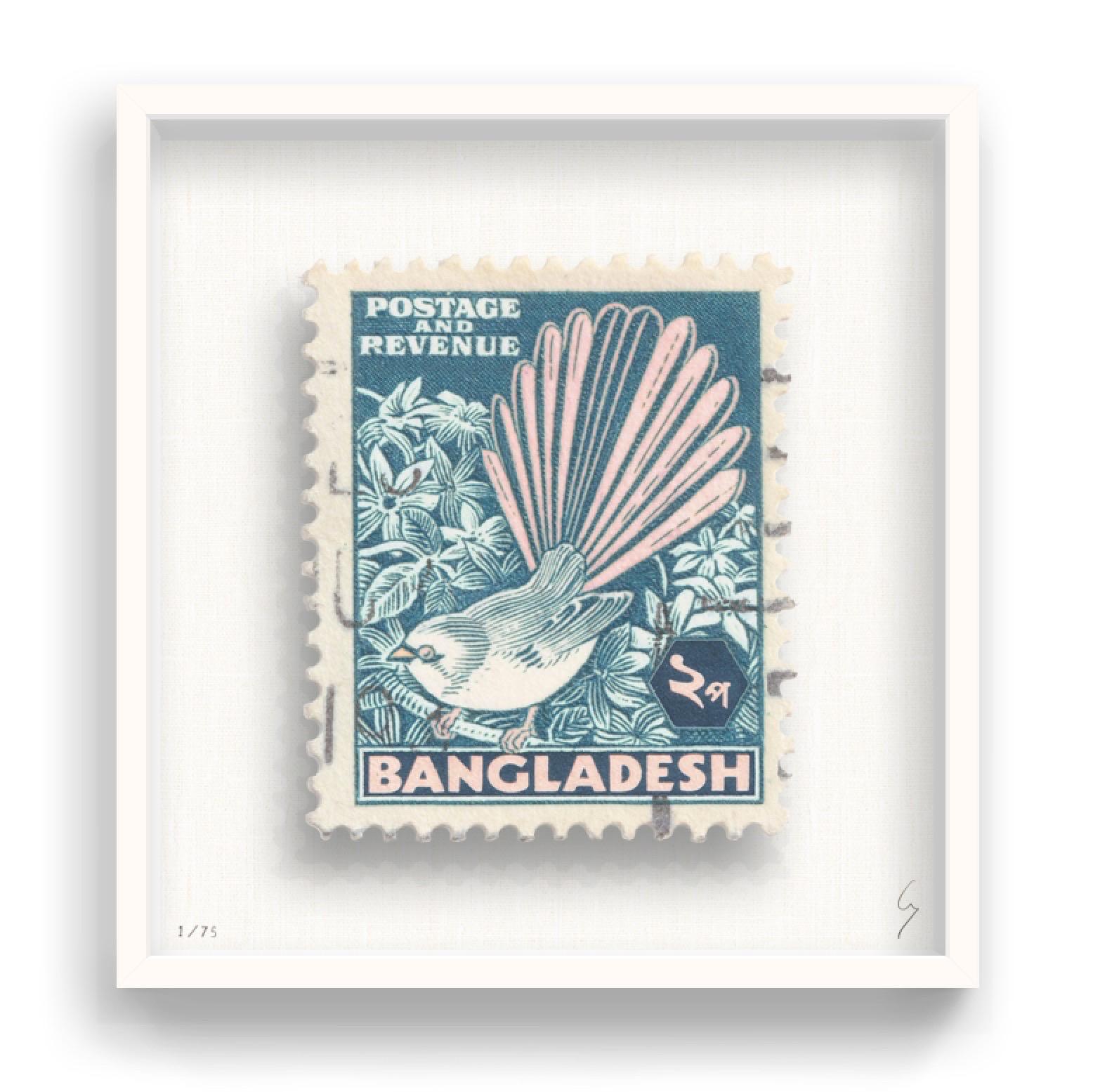 Guy Gee, Bangladesh (medium)

Hand-engraved print on 350gsm on G.F Smith card
53 x 56cm (20 4/5 x 22 2/5 in)
Frame included 
Edition of 75 

Each artwork by Guy had been digitally reimagined from an original postage stamp. Cut out and finished by