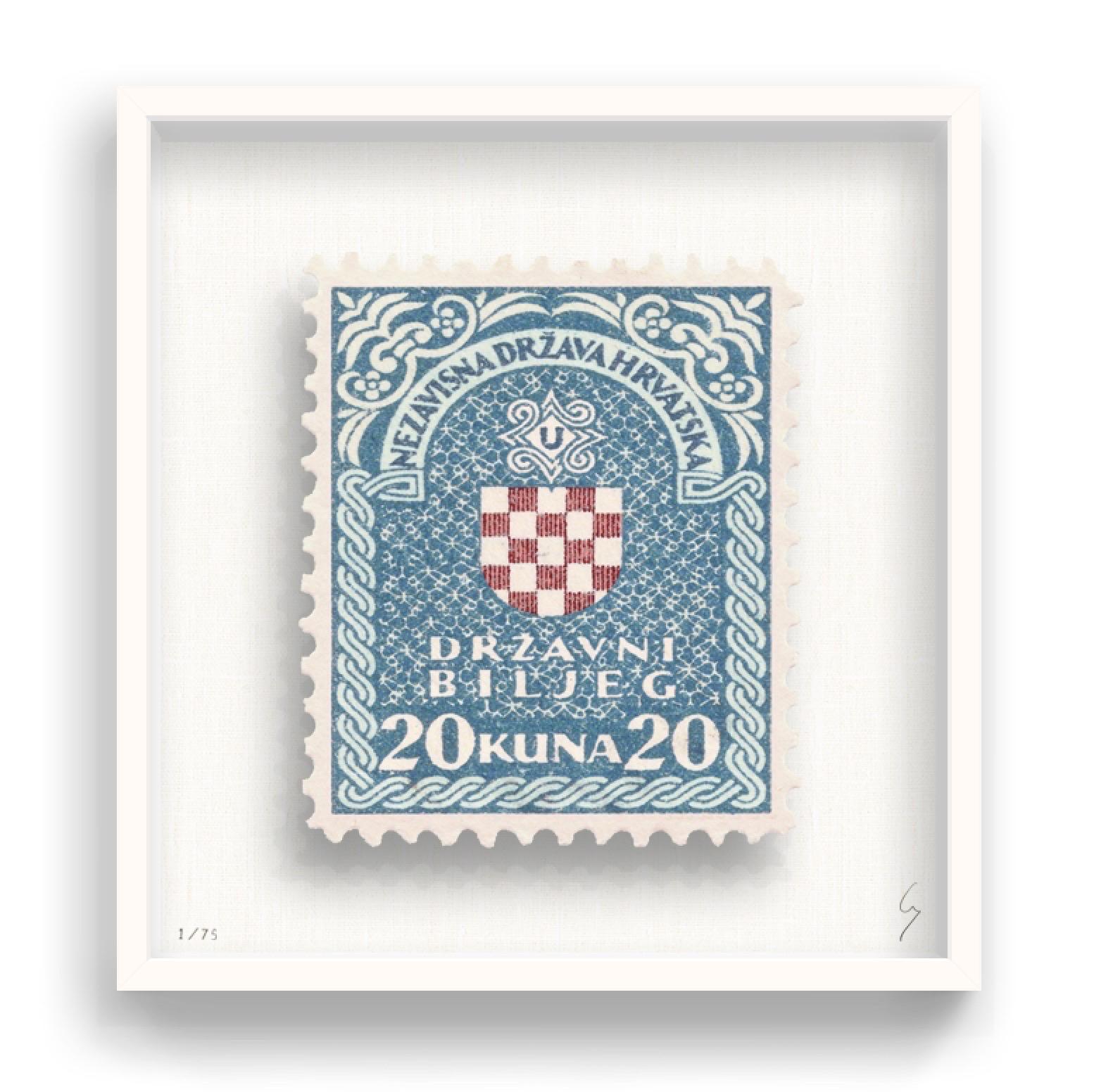 Guy Gee, Croatia (medium)

Hand-engraved print on 350gsm on G.F Smith card
53 x 56cm (20 4/5 x 22 2/5 in)
Frame included 
Edition of 75 

Each artwork by Guy had been digitally reimagined from an original postage stamp. Cut out and finished by hand,