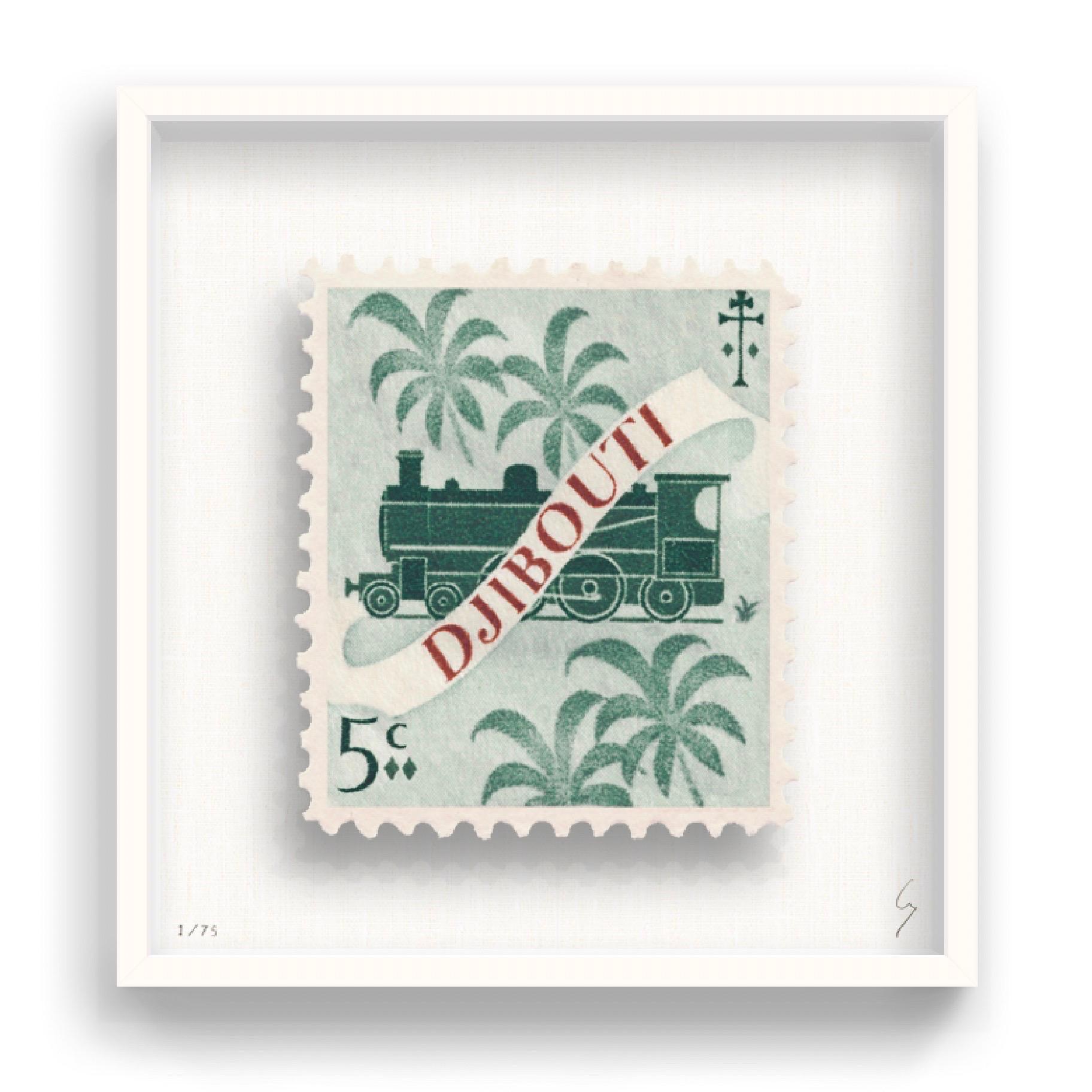 Guy Gee, Djibouti (medium)

Hand-engraved print on 350gsm on G.F Smith card
53 x 56cm (20 4/5 x 22 2/5 in)
Frame included 
Edition of 75 

Each artwork by Guy had been digitally reimagined from an original postage stamp. Cut out and finished by