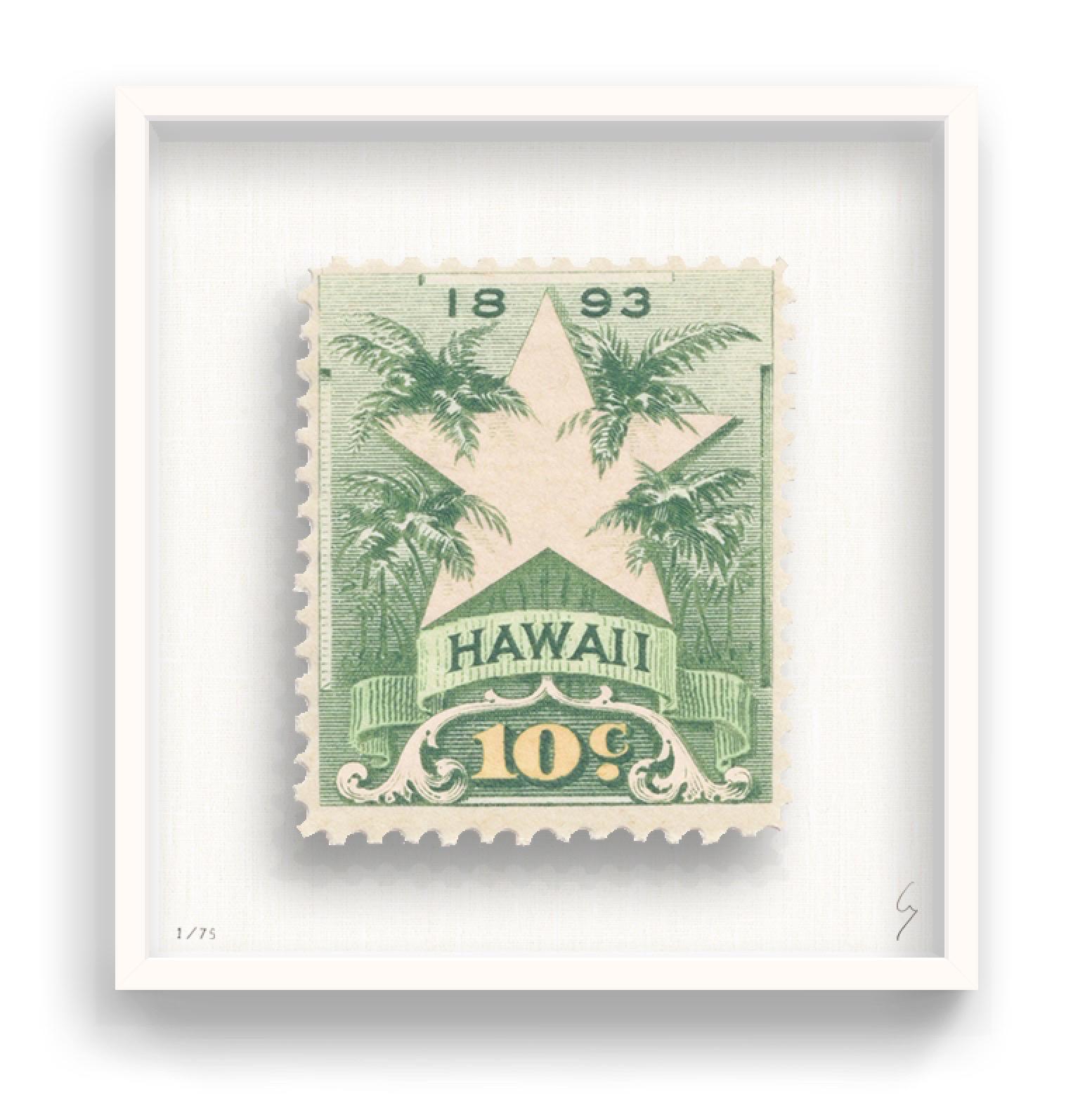 Guy Gee, Hawaii (medium)

Hand-engraved print on 350gsm on G.F Smith card
53 x 56cm (20 4/5 x 22 2/5 in)
Frame included 
Edition of 75 

Each artwork by Guy had been digitally reimagined from an original postage stamp. Cut out and finished by hand,