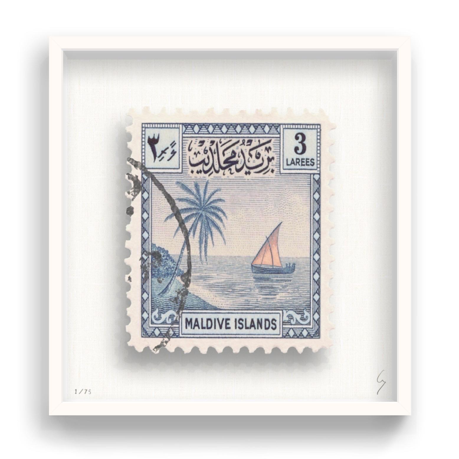 Guy Gee, Maldives (medium)

Hand-engraved print on 350gsm on G.F Smith card
53 x 56cm (20 4/5 x 22 2/5 in)
Frame included
Edition of 75

Each artwork by Guy had been digitally reimagined from an original postage stamp. Cut out and finished by hand,
