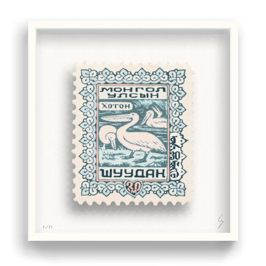 Each artwork by Gee has been digitally reimagined from an original postage stamp. Printed on 350 gsm G. F. Smith card, cut out and finished by hand, the artwork is then float mounted.

Hand-signed and editioned by the artist

This piece comes